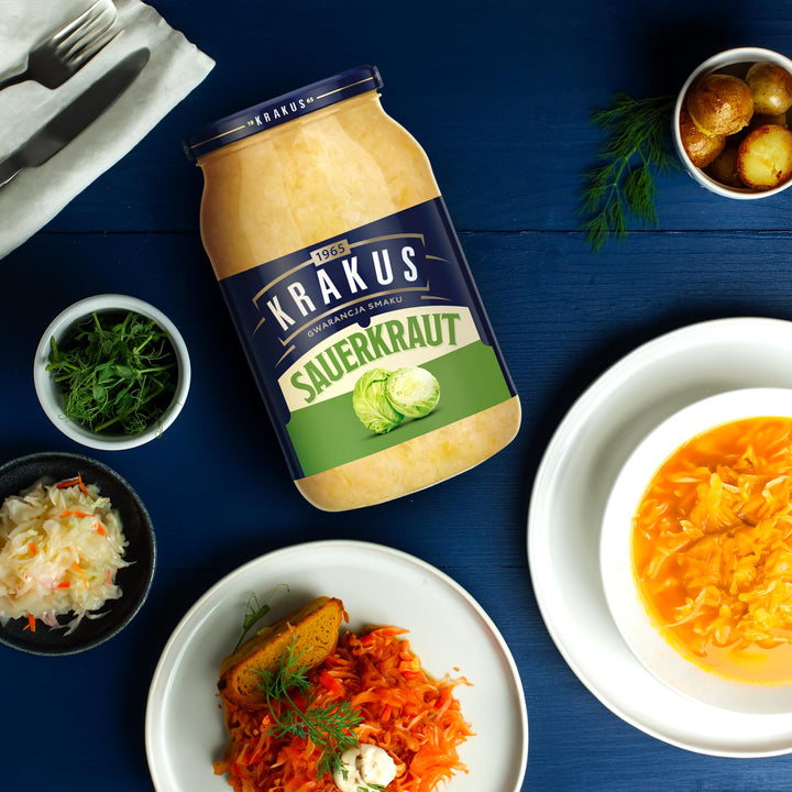 Krakus Sauerkraut 900g - Naturally Fermented Crunchy & Tangy Sauerkraut
