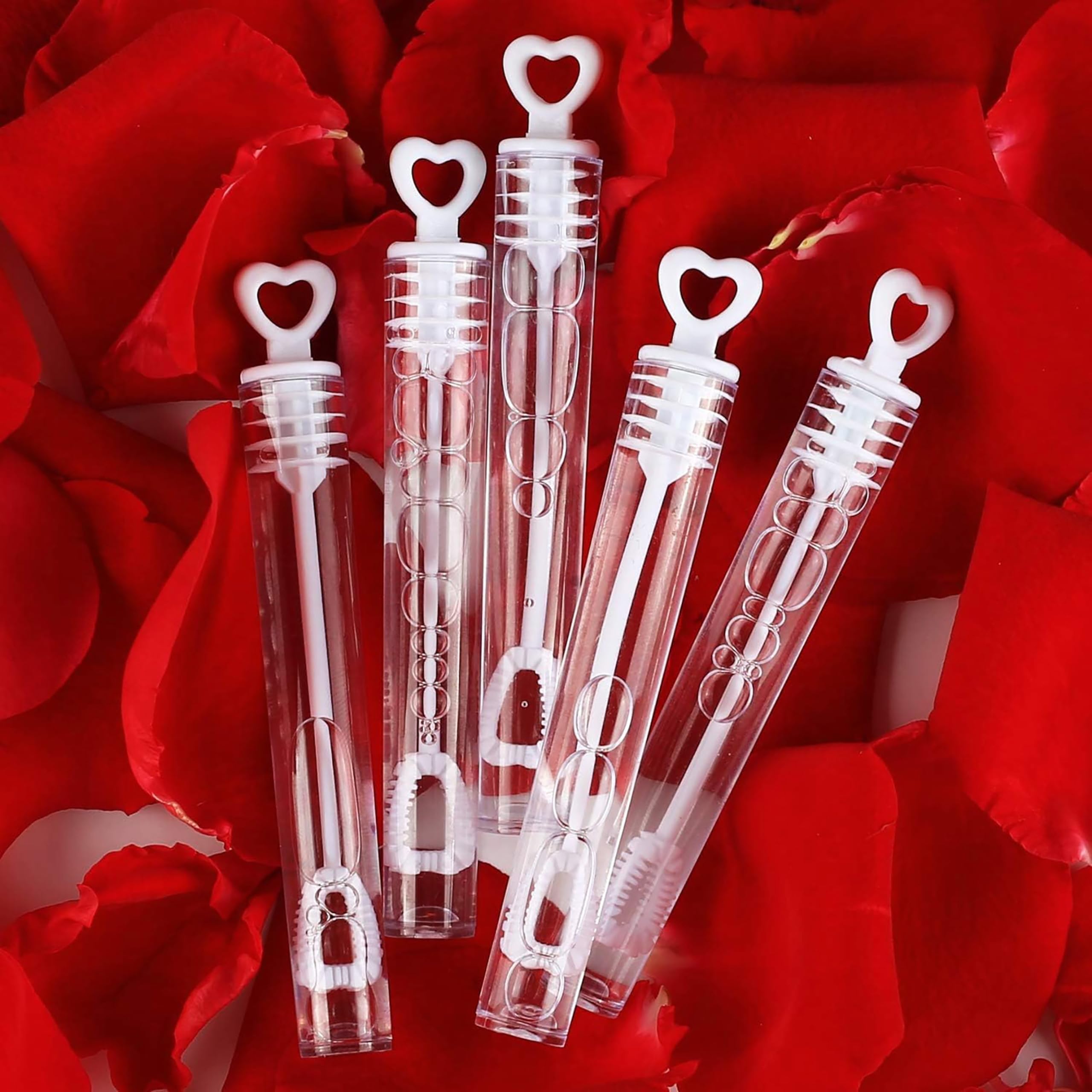 SHATCHI 96 pcs Heart Shape Bubble Tubes with Solution - Party Favors & Decor 9