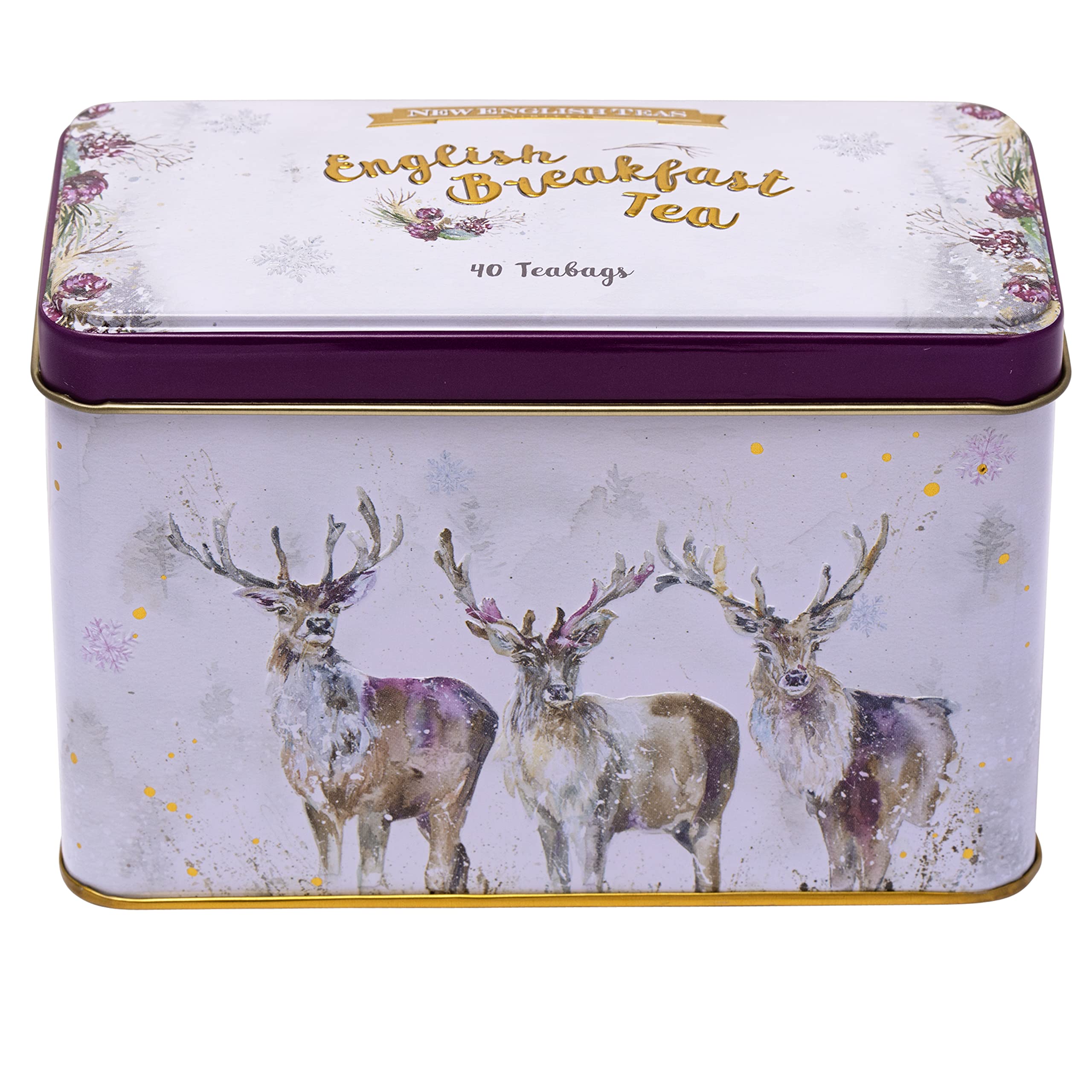 New English Teas Christmas Stag Tea Tin with 40 English Breakfast Teabags