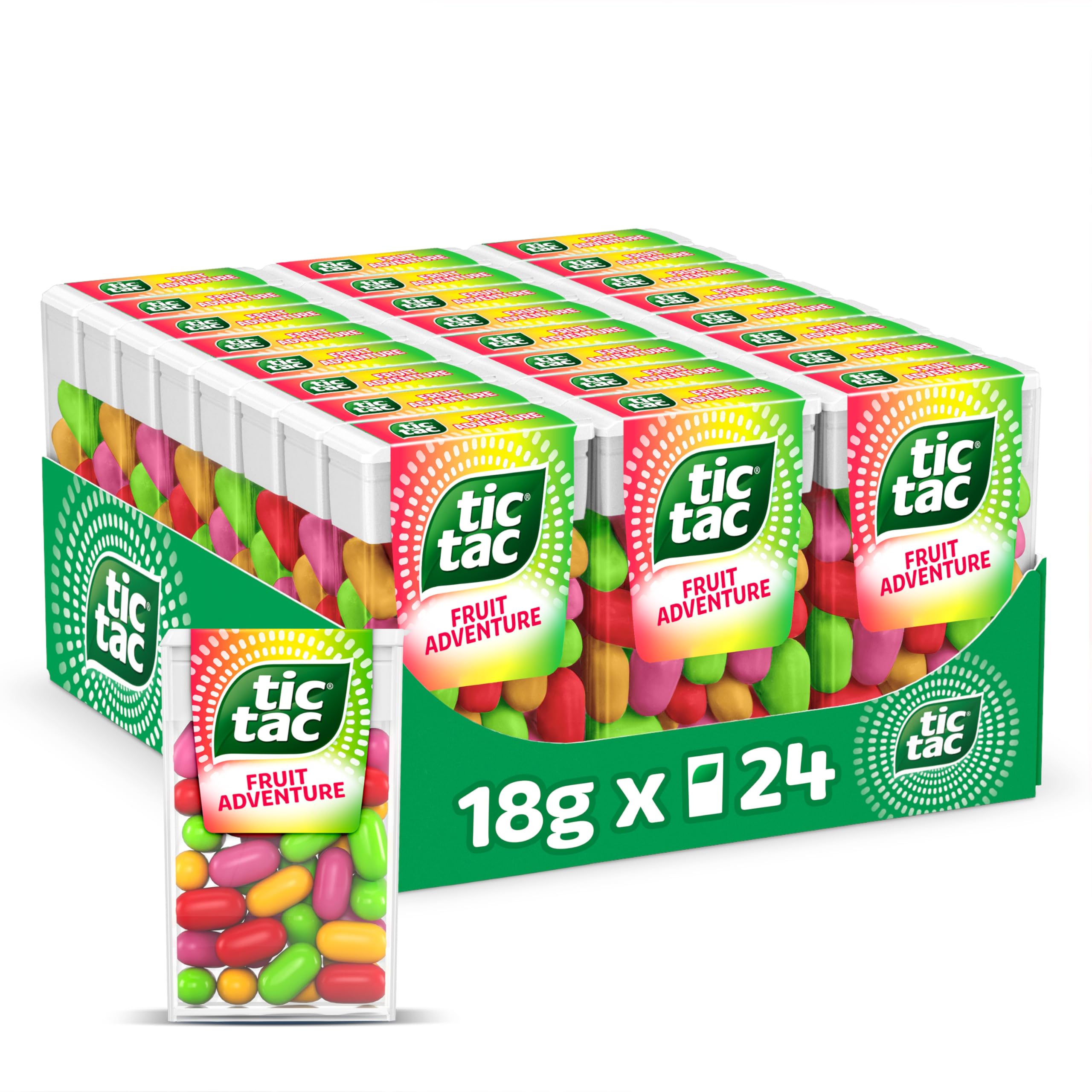 Tic Tac Fruit Adventure Mints - Cherry, Strawberry, Passion Fruit & Lime Flavours | 18g Pack of 24