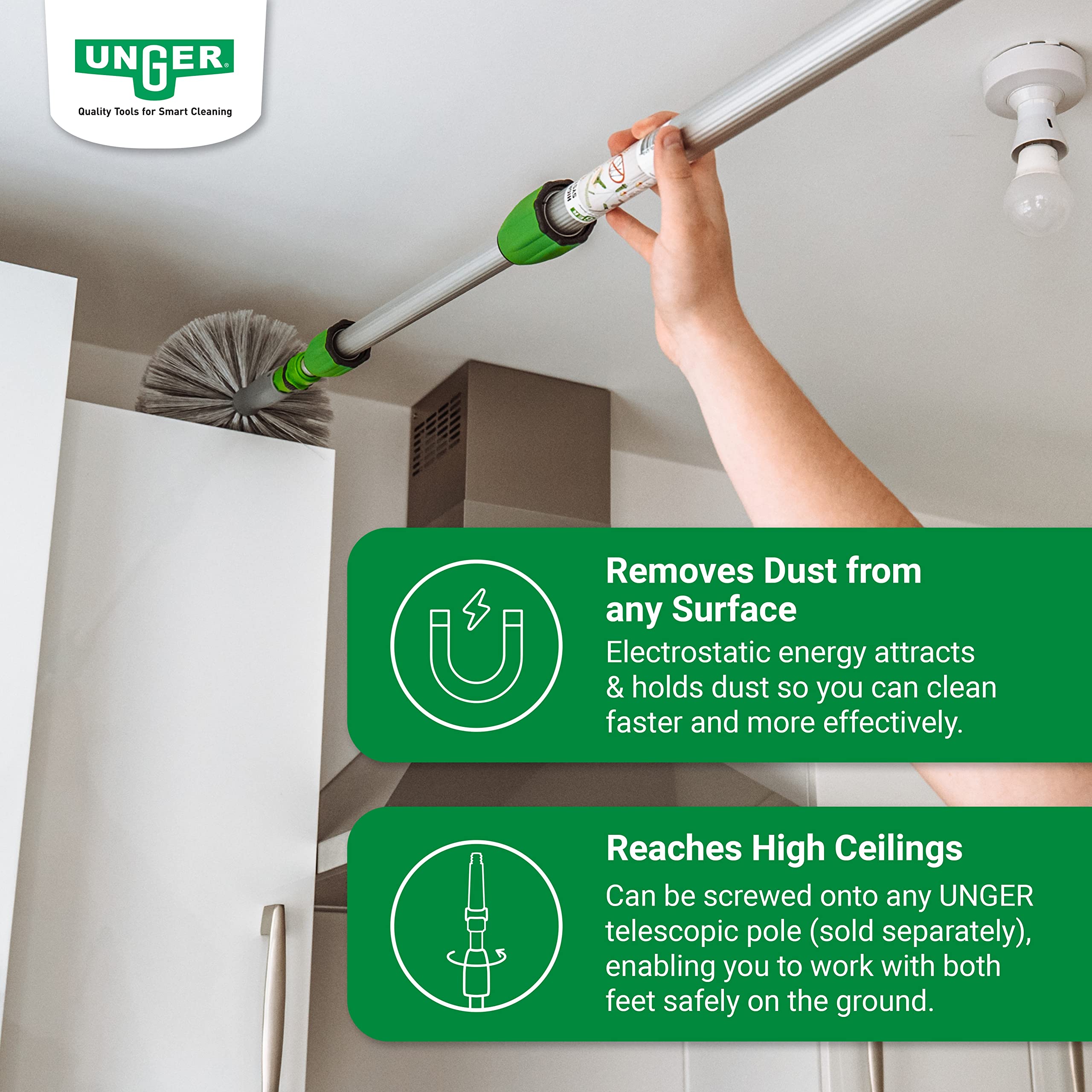 Unger StarDuster Cobweb Duster Brush - Domed Shape for Corners & Webs | Fits Unger Telescopic Poles 3