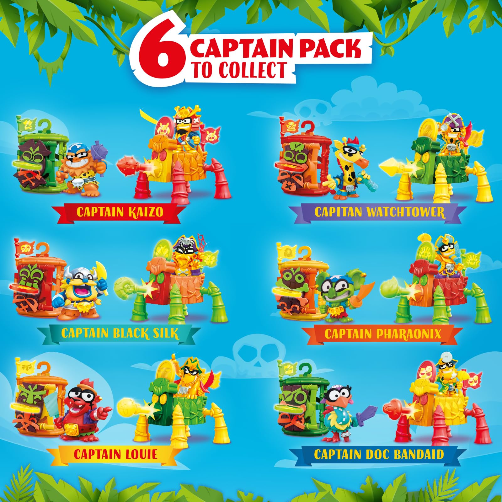 PIRATIX ADVENTURE WORLD Captain Pack Black Silk | 4 Figures, Neon Accessories, Cage & Cannon 5