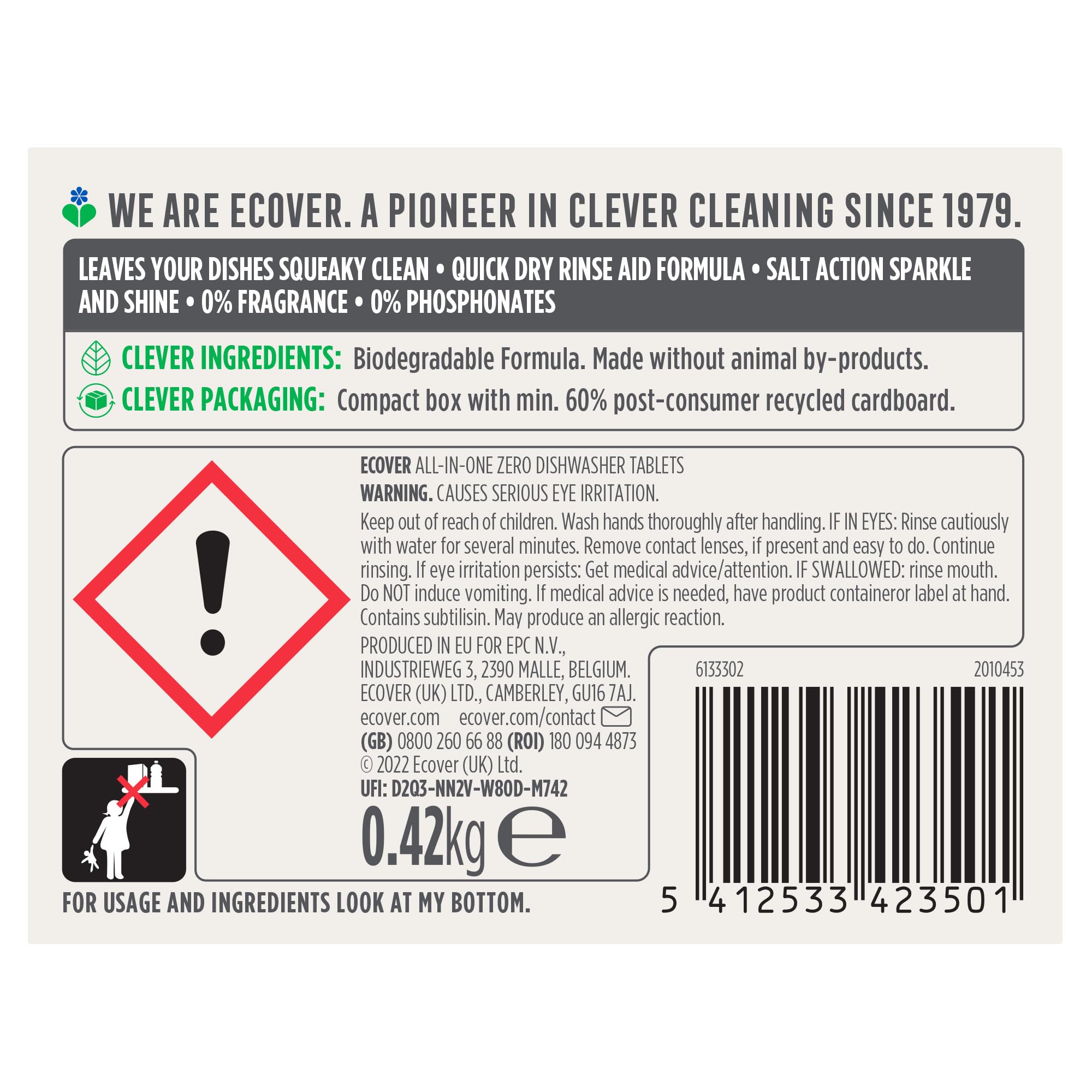 Ecover Zero Dishwasher Tablets, Salt & Rinse Aid - All-in-One Biodegradable Cleaning Solution 9