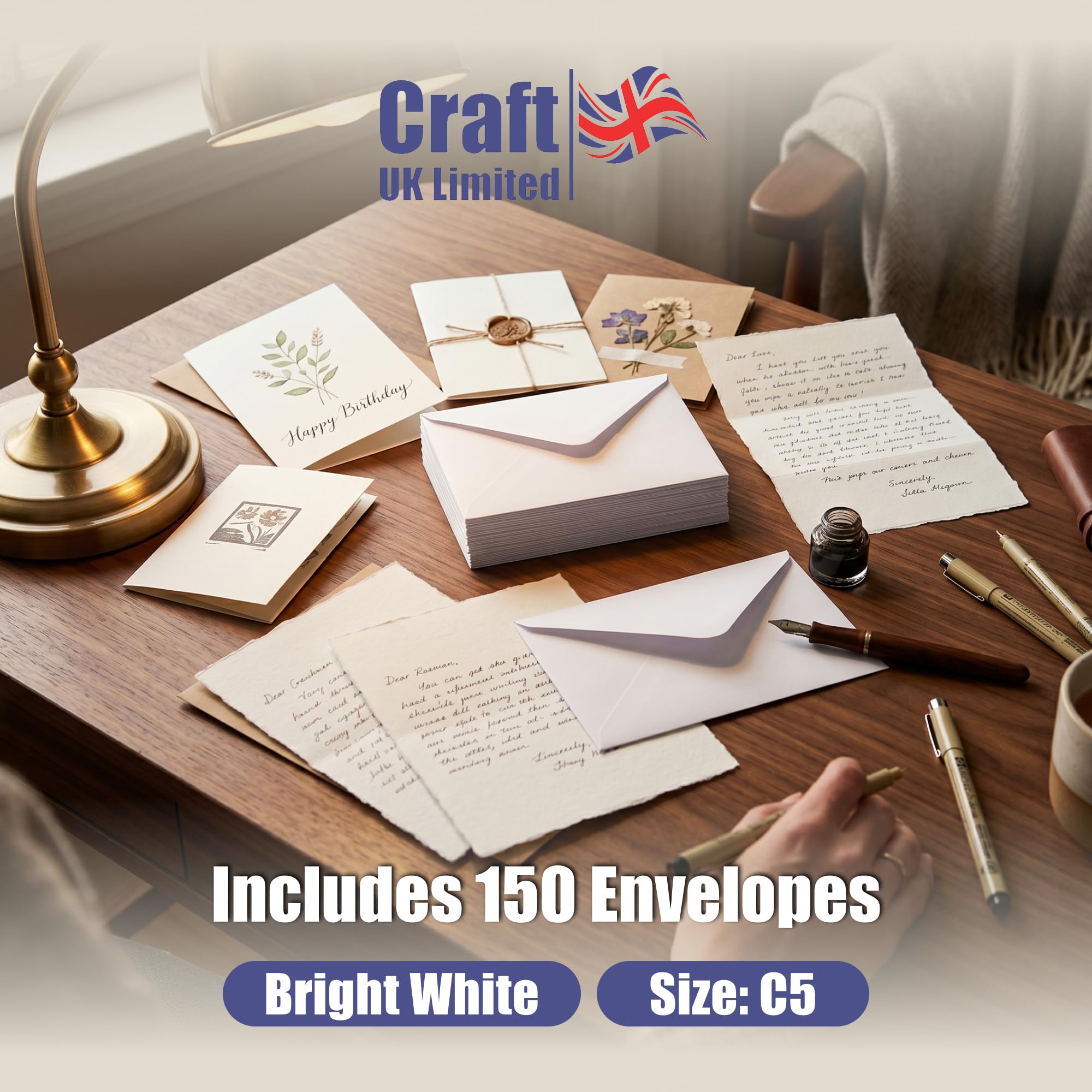 Craft UK Limited 2335 - 150 C5 Bright White Envelopes for Cards & Invitations | 100 gsm Papier 3