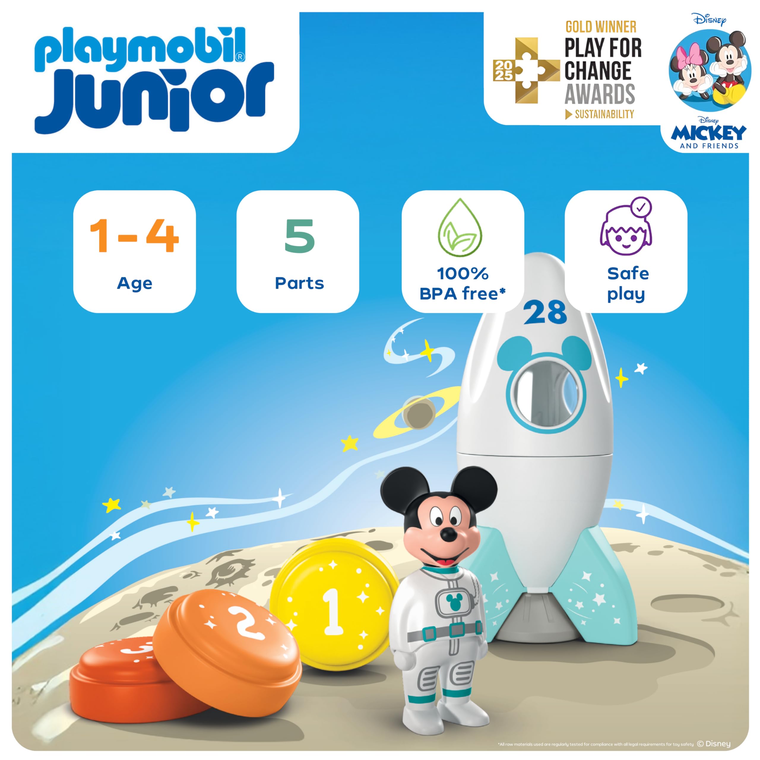 Playmobil Disney Mickey Mouse Rocket & Space Adventure Playset | Ages 1-4 | Bio-Based Plastic