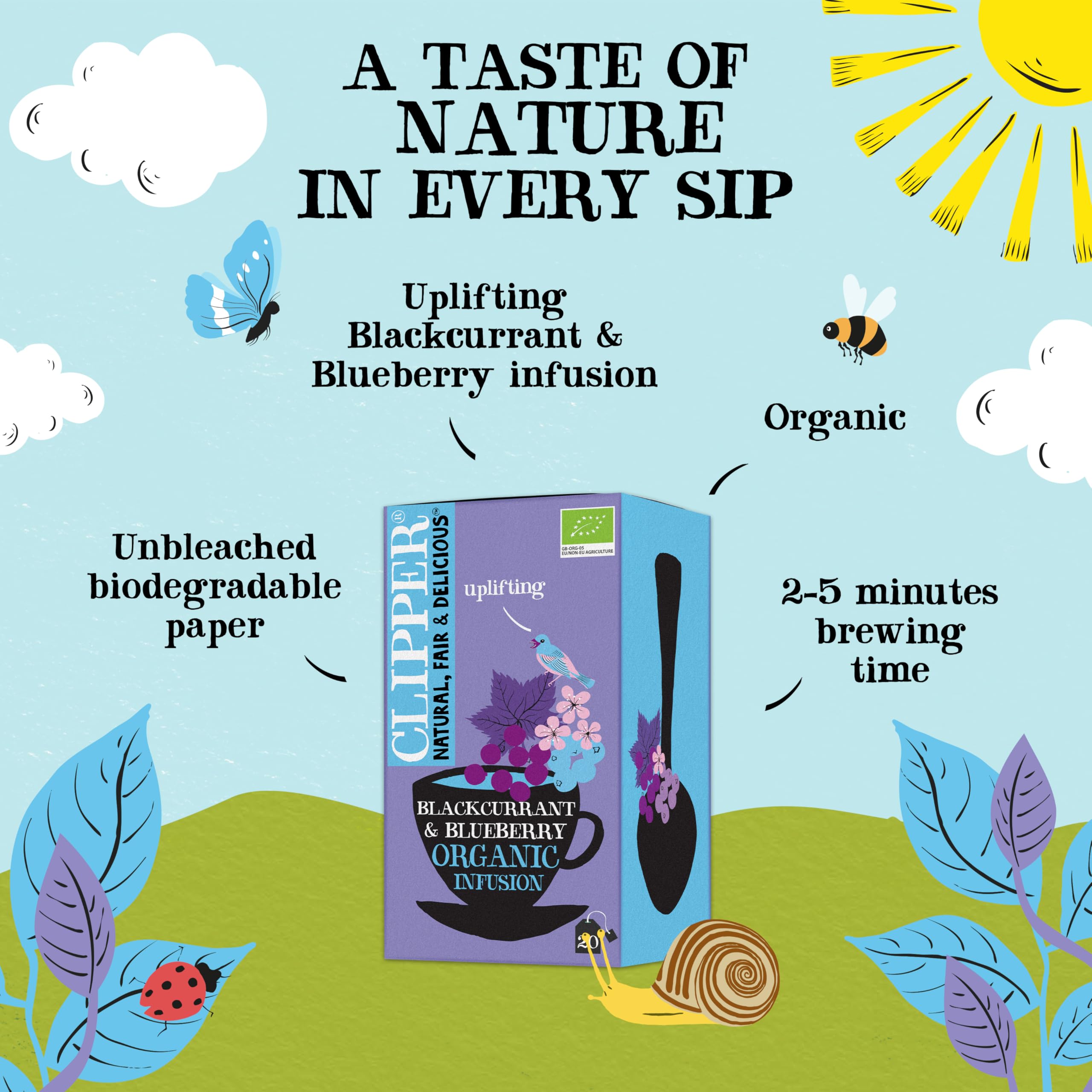 Clipper Organic Blackcurrant & Blueberry Infusion Fruit Teabags - 80 Unbleached Tea Bags 8