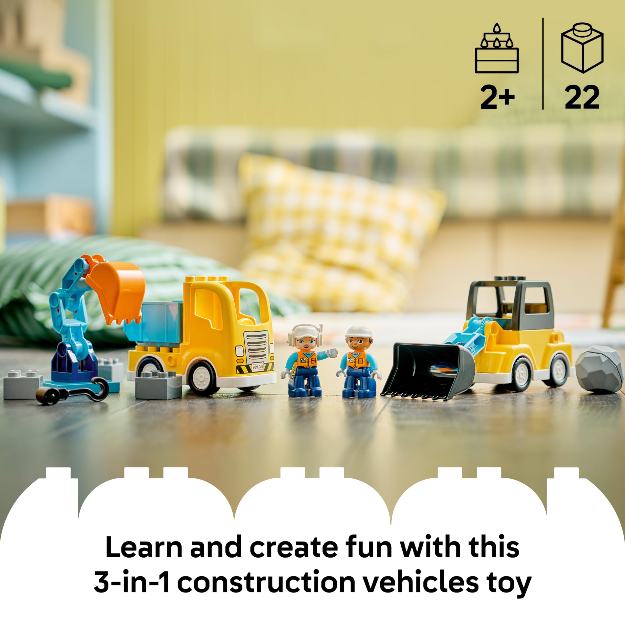 LEGO DUPLO 10475 3 in 1 Construction Vehicles Building Set | 22 Pieces | Ages 2+ 2