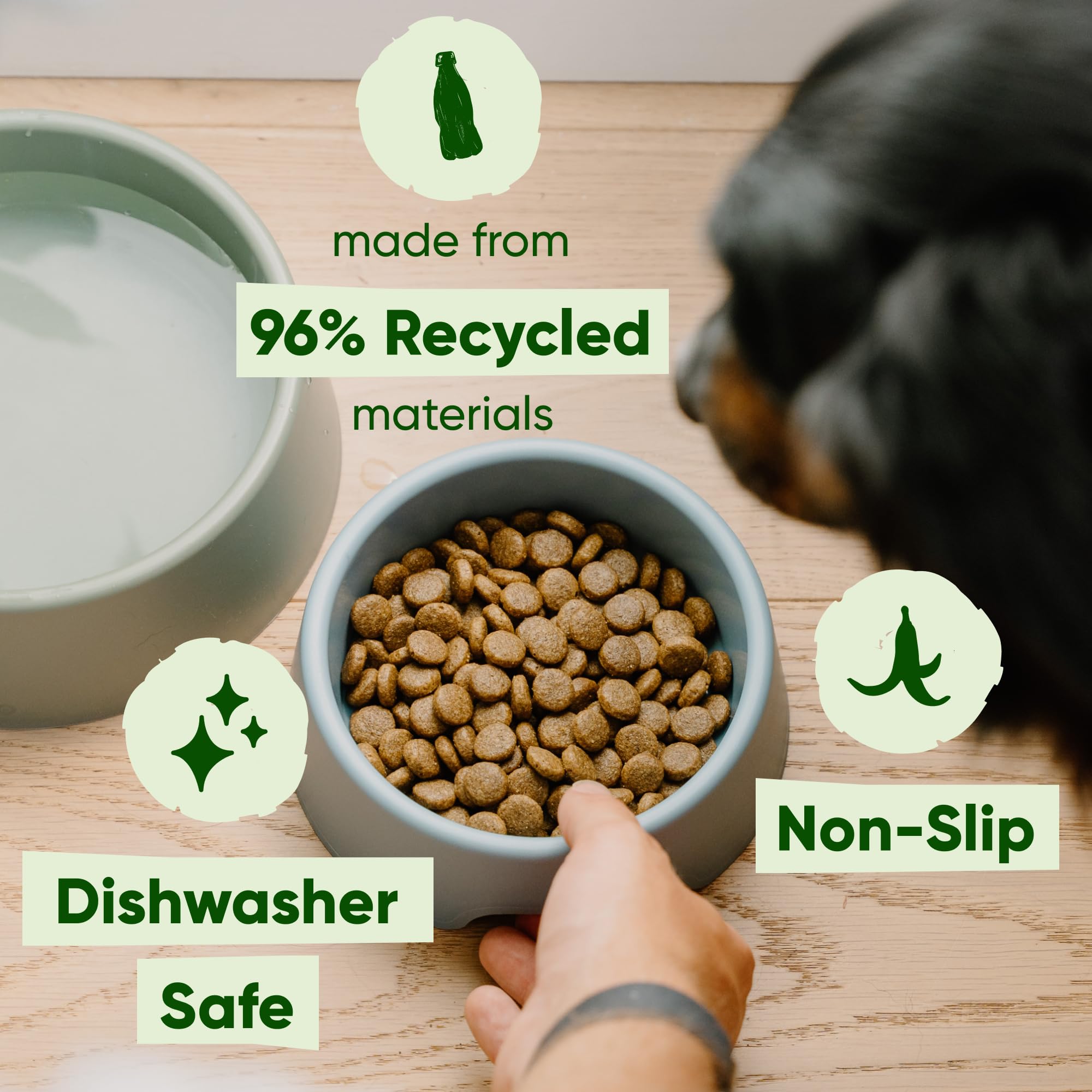 Beco Steady Dog Bowl - Recycled Plastic, Non-Slip Base | Small Size | Coastal Blue 2
