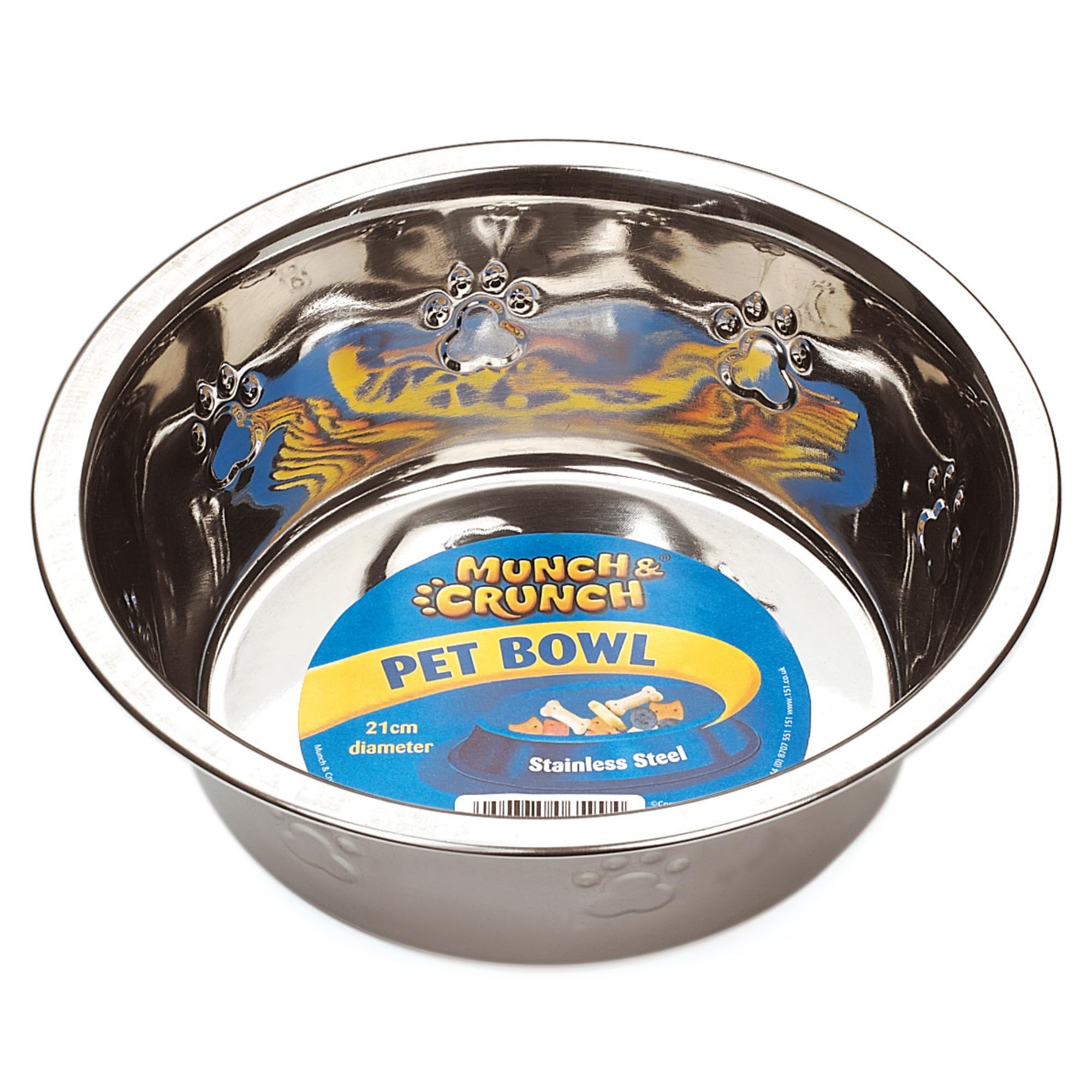 Munch & Crunch Large 1.2L Stainless Steel Pet Bowl | Paw Print Design | Portable 1