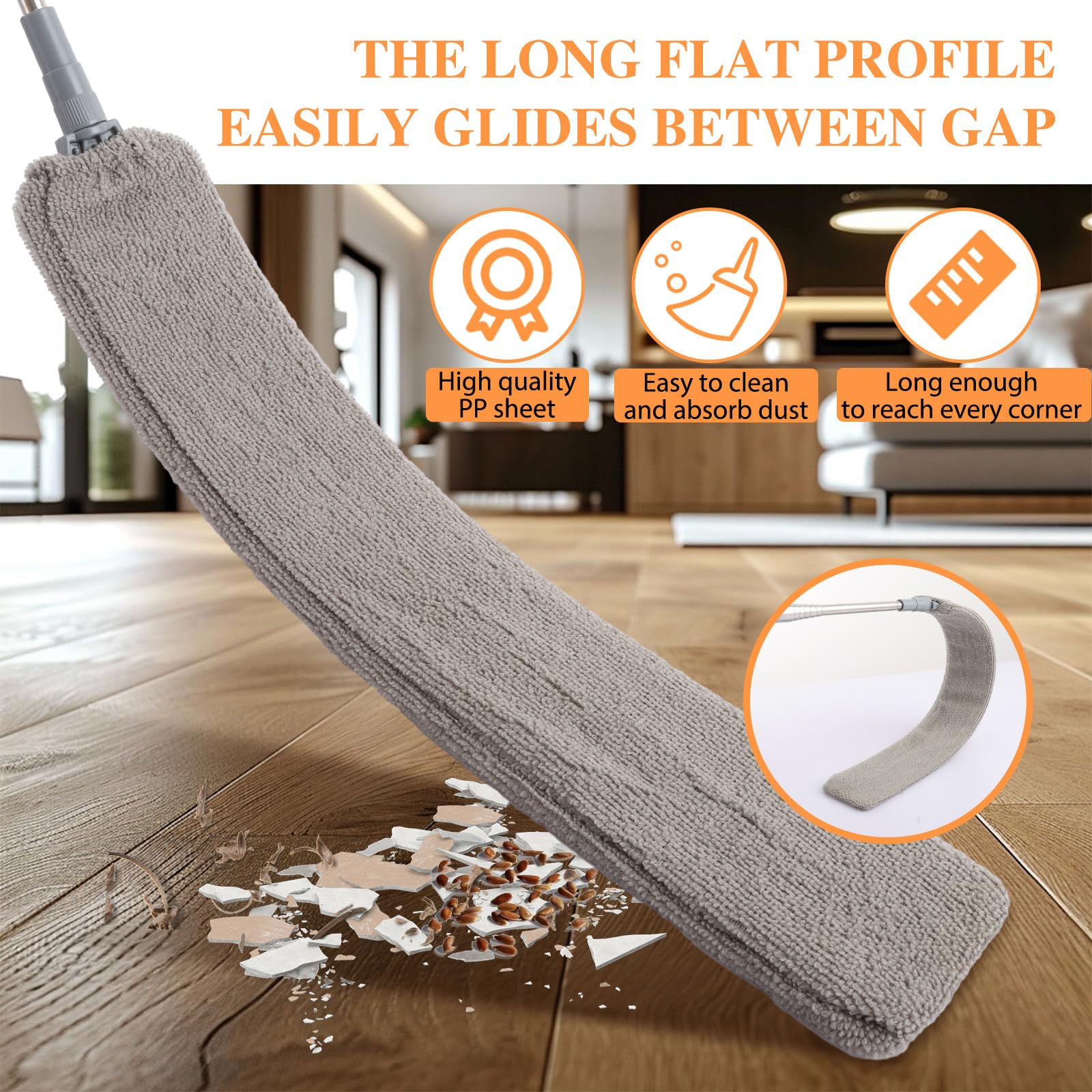 ASelected Microfiber Gap Dust Cleaner - Extendable 40cm to 240cm Pole | Bendable Head | Stainless Steel 3