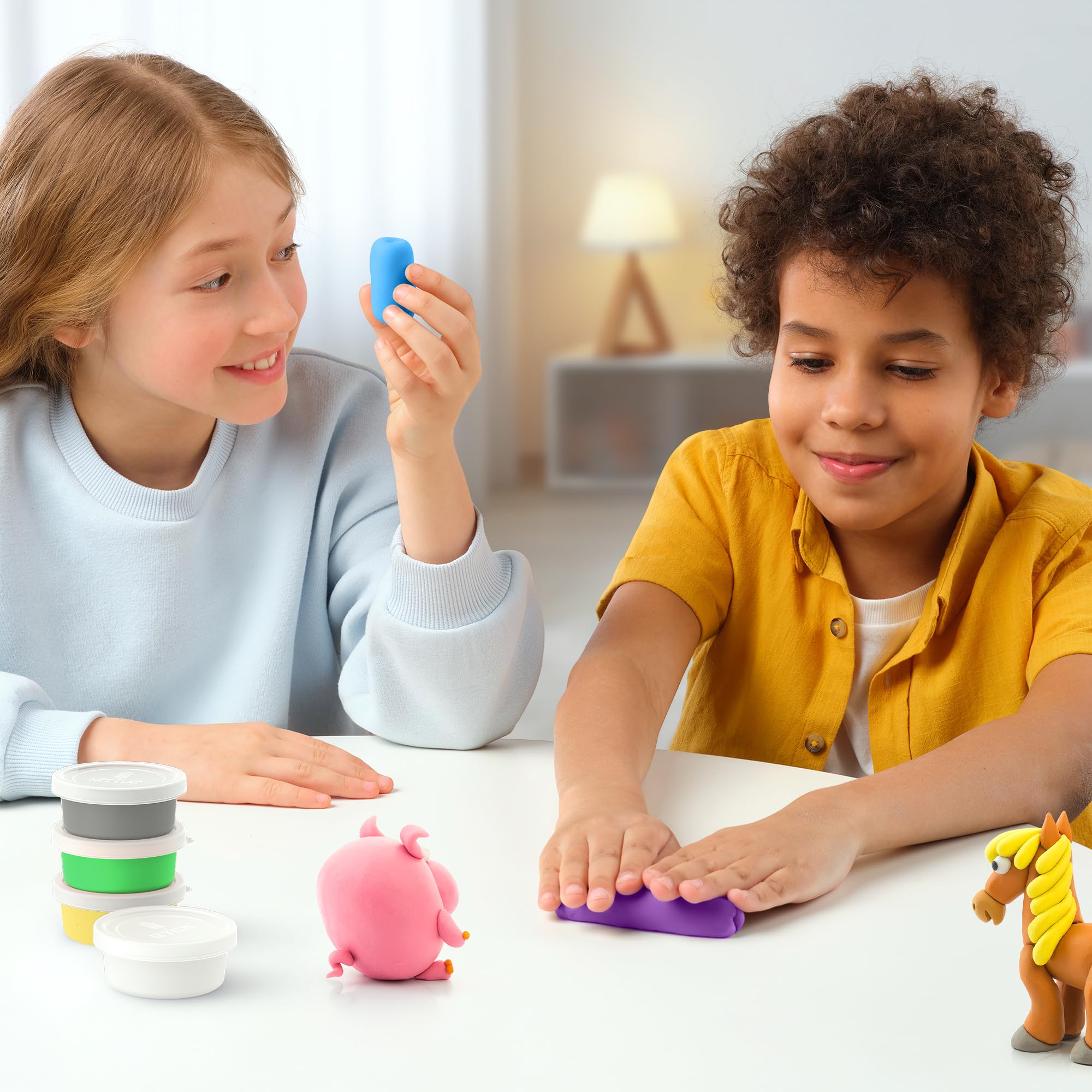 Hey Clay Animals: Piggy, Horse, Rabbit Set - Air Dry Modeling Clay Kit for Kids 3+ 16