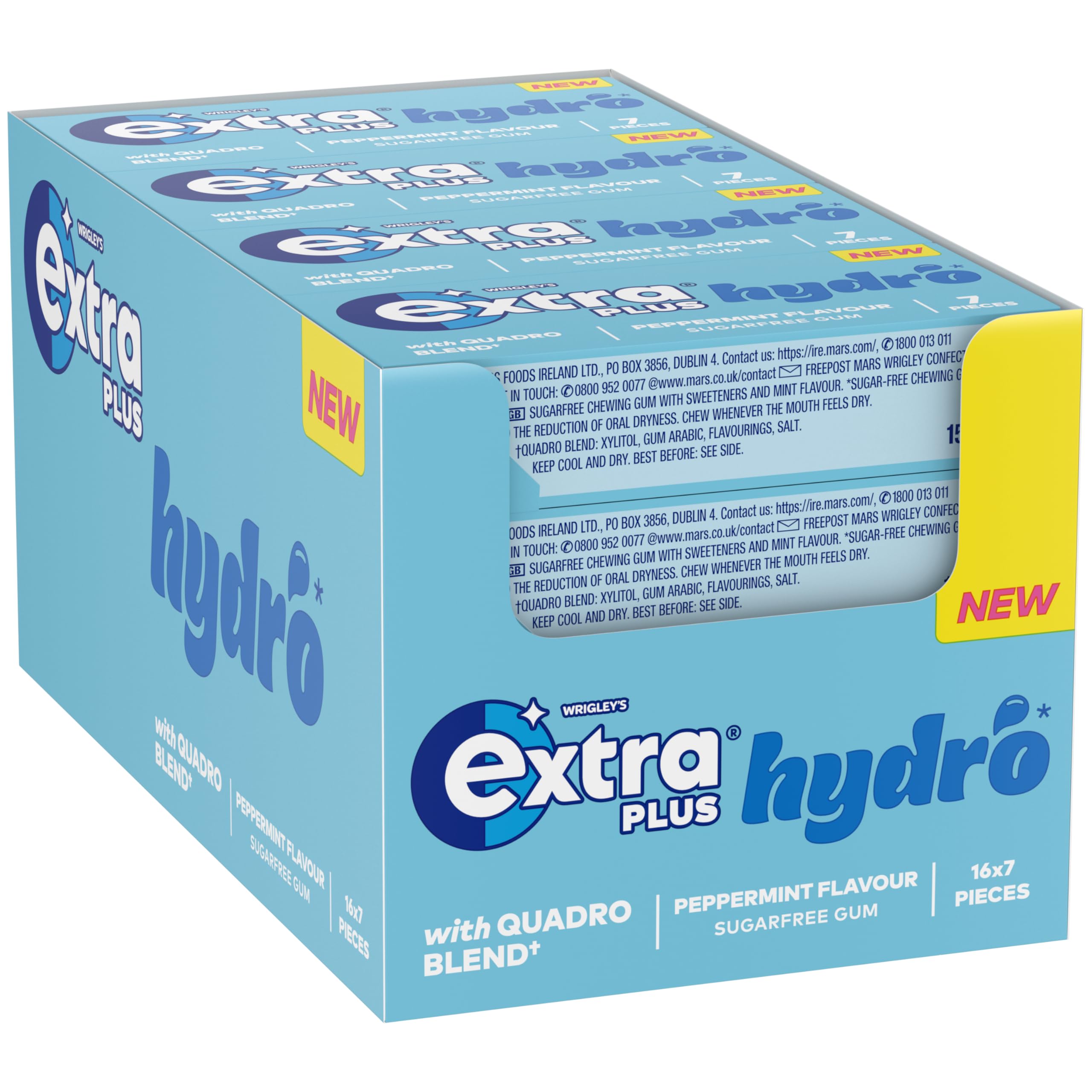 Wrigley's Extra Plus Hydro Spearmint Sugar Free Chewing Gum - Bulk Case 16 Packs (112 Pieces)