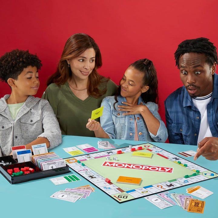 Monopoly Board Game with Storage Tray and Larger Tokens - English Version