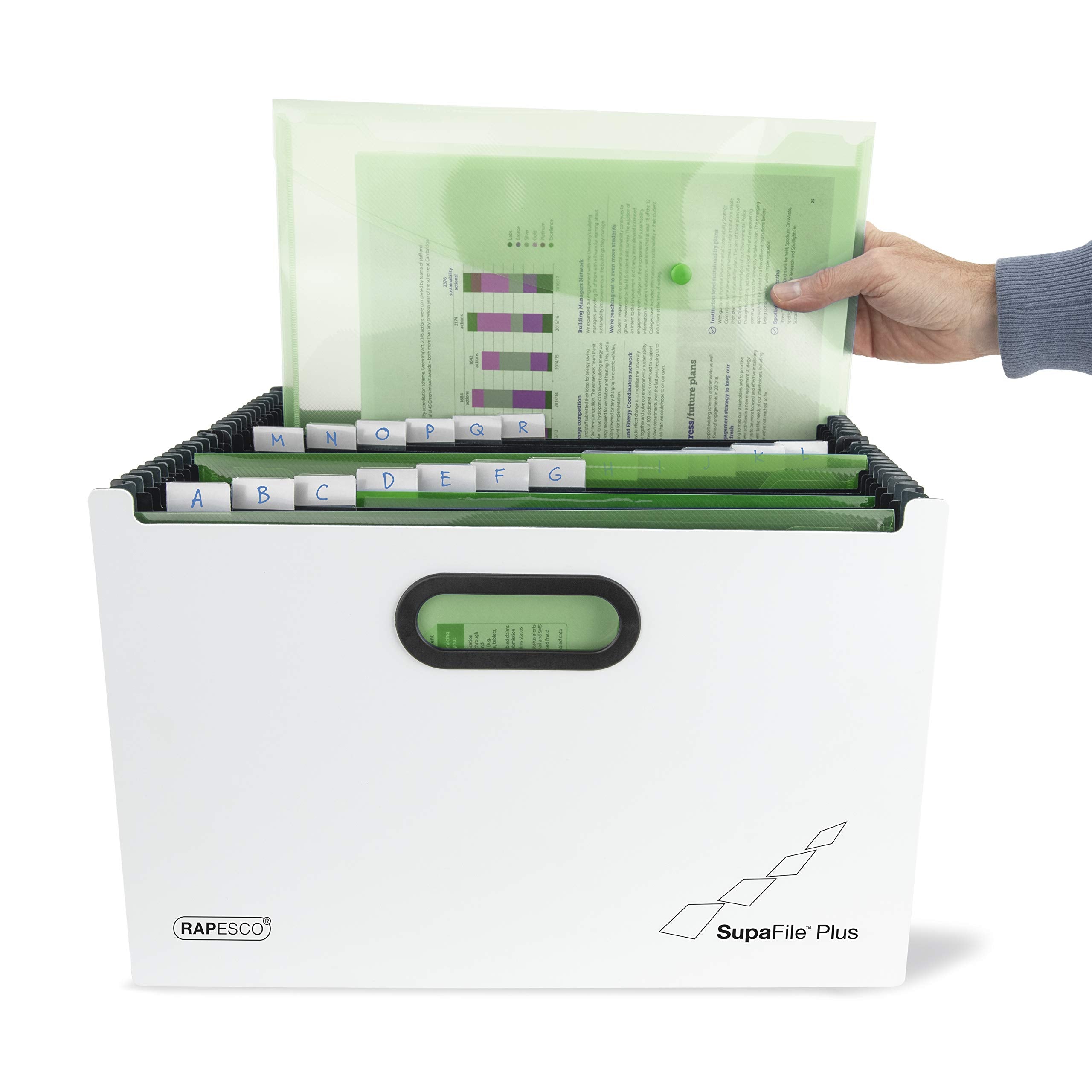 RAPESCO 1622 SupaFile Plus - 26-Part A4+ Expanding File Organiser | 1300 Sheet Capacity | White/Black