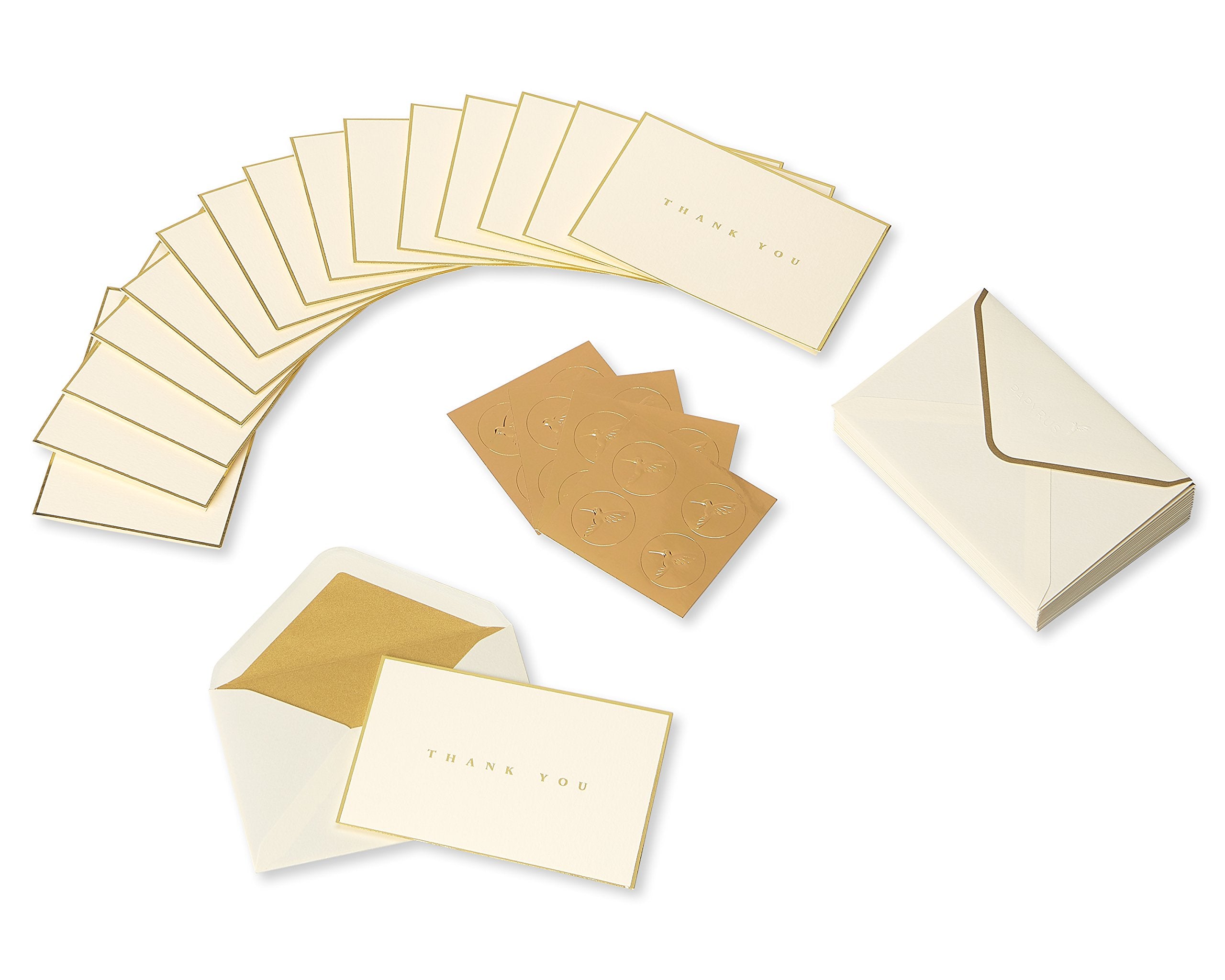Papyrus Thank You Cards with Gold Border and Cream Envelopes - 16 Count