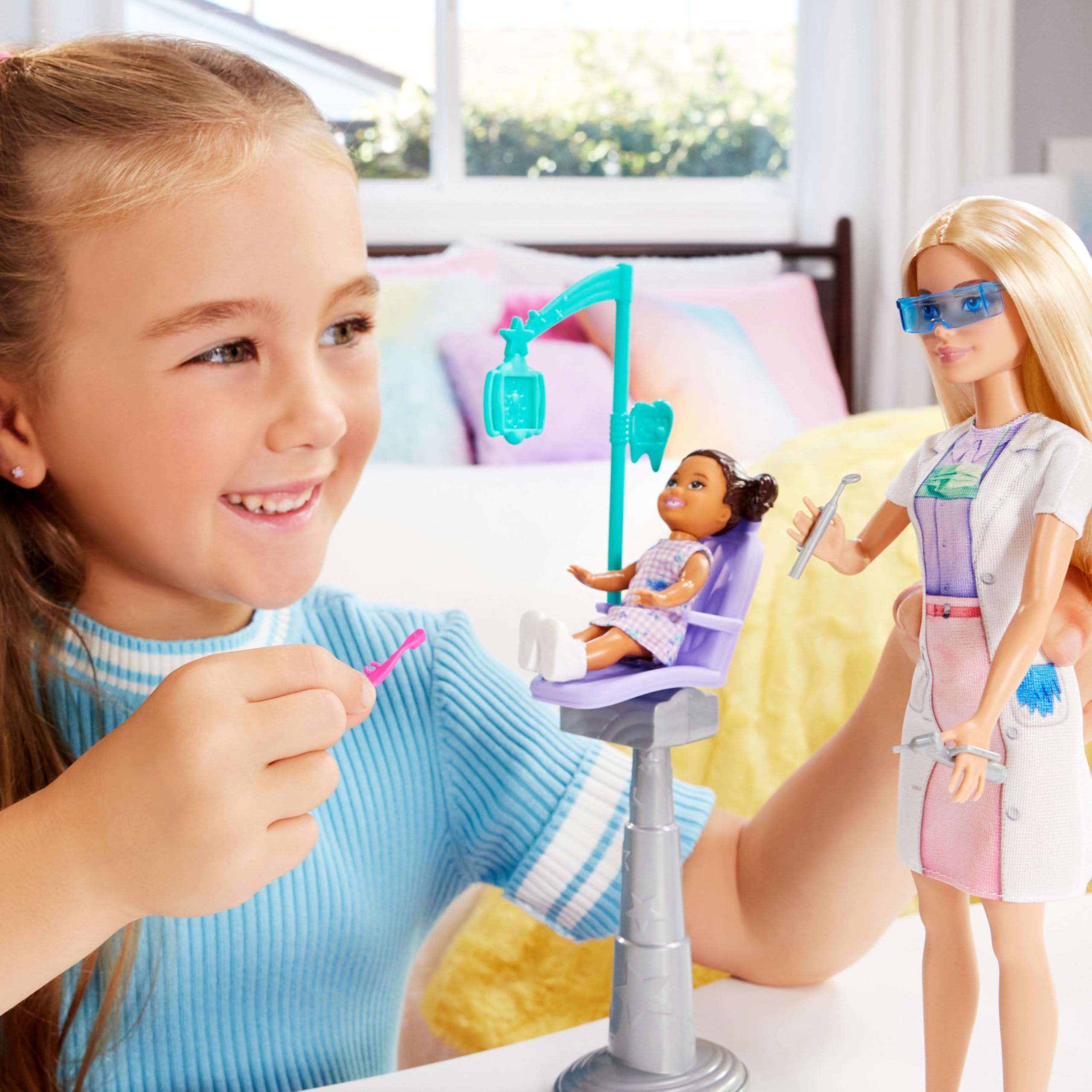 Barbie Dentist Doll Playset - Blonde Fashion Doll with Blue Dress, Lab Coat & Dental Accessories for Kids 3+ 8