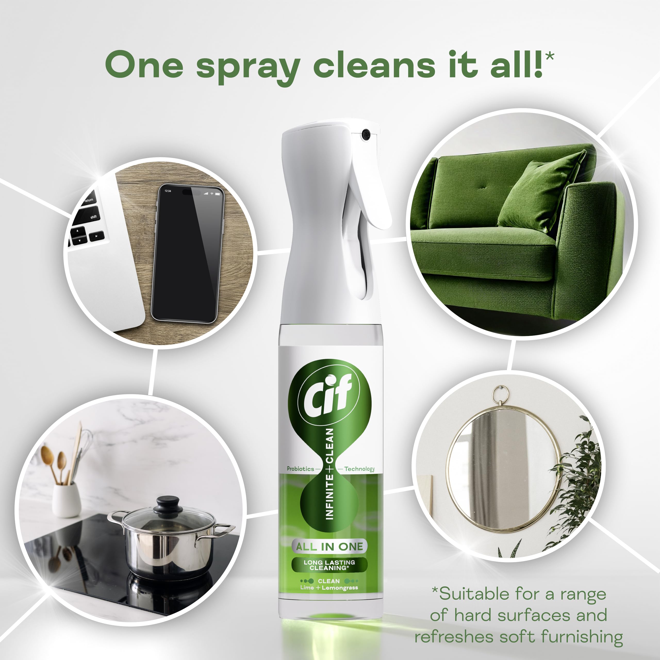 Cif Infinite Clean All-in-One Cleaner Spray Lime & Lemongrass | Probiotics Technology | 280 ml 5