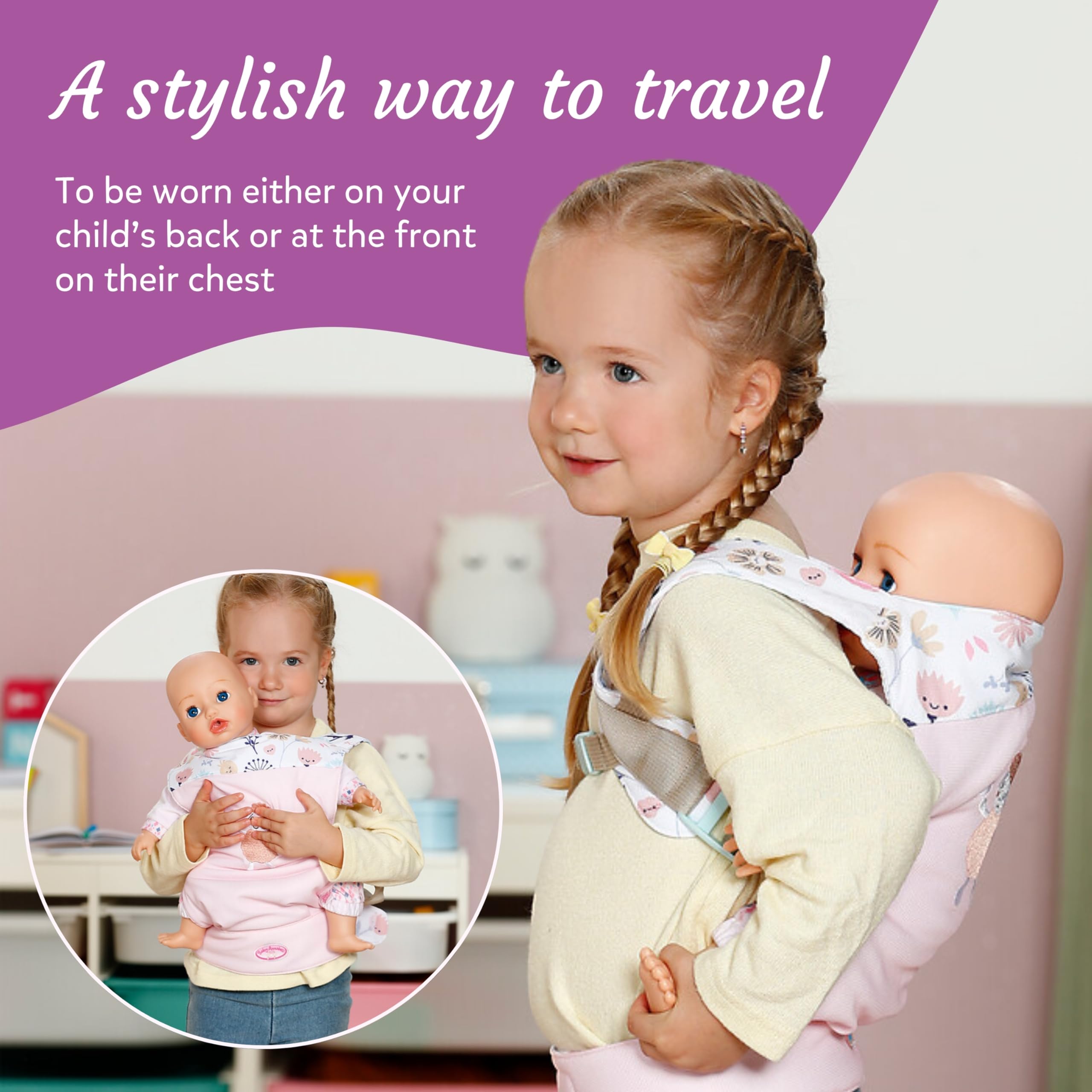Baby Annabell Baby Doll Carrier - Adjustable Straps | Fits 36cm & 43cm Dolls | Ages 3+ 4