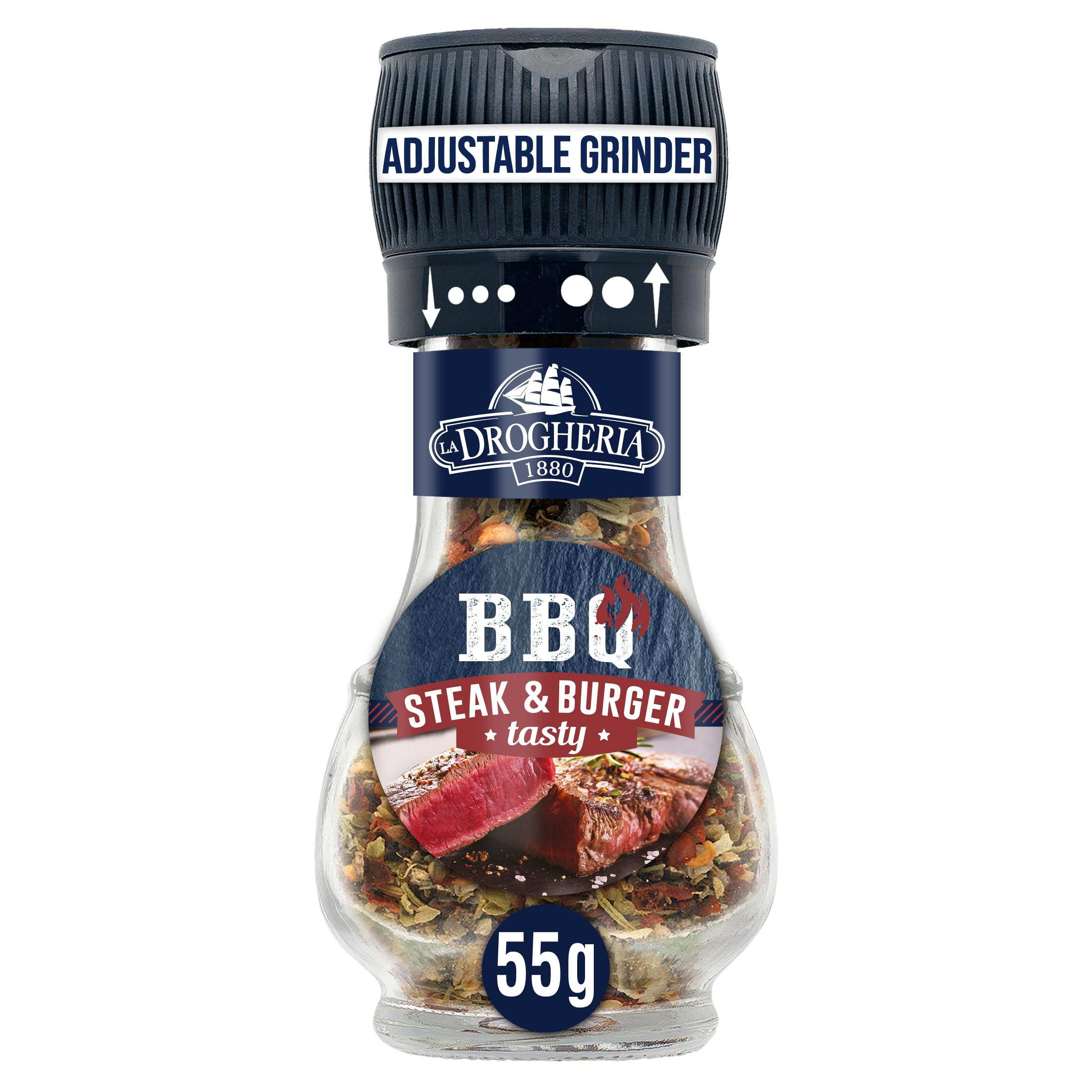 La Drogheria 1880 BBQ Steak & Burger Seasoning Grinder | 50% Salt, 20% Black Pepper | 55 g 1