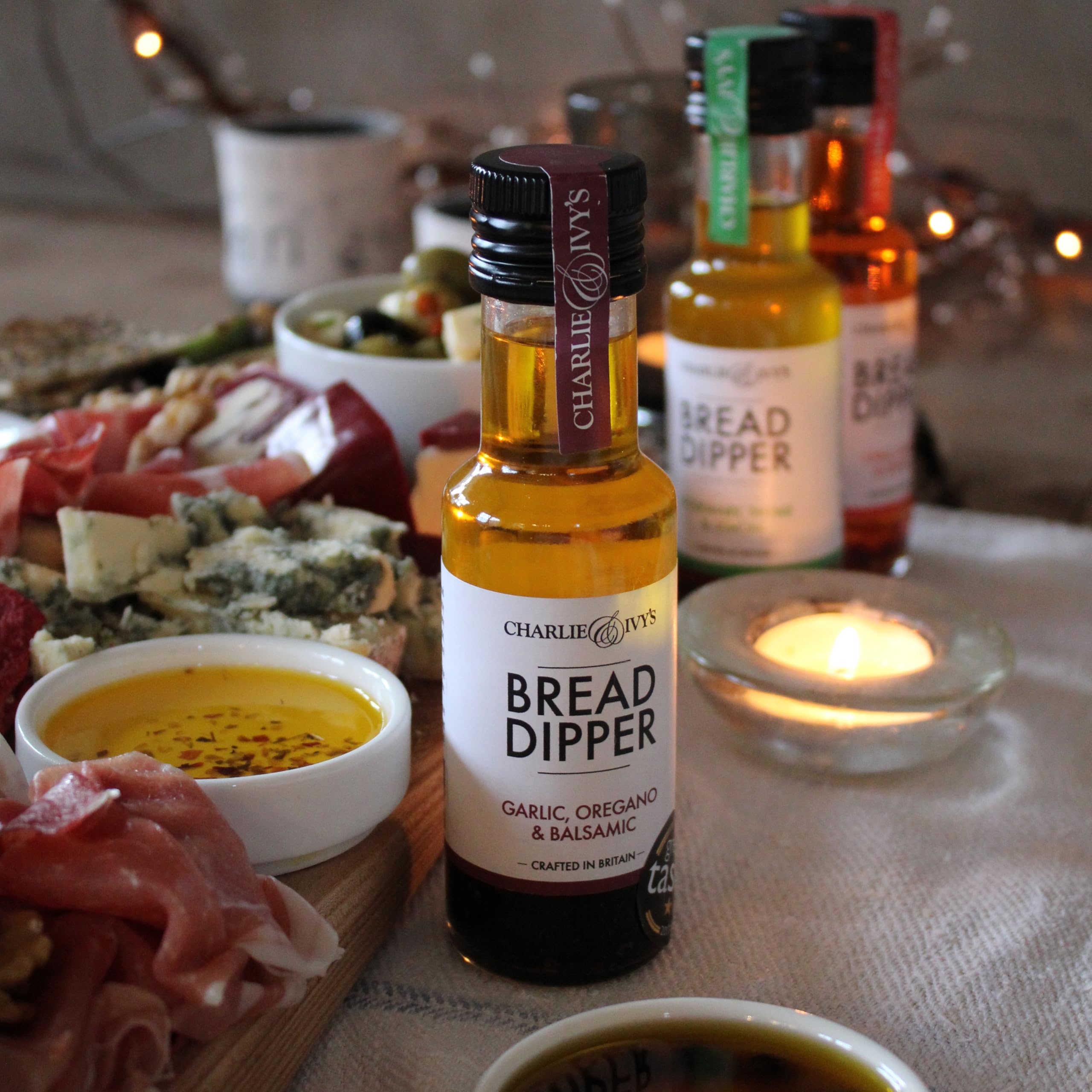 Charlie & Ivy's Mini Bread Dipper Pack - 3 x 100ml - Garlic, Chilli & Balsamic Flavours 9