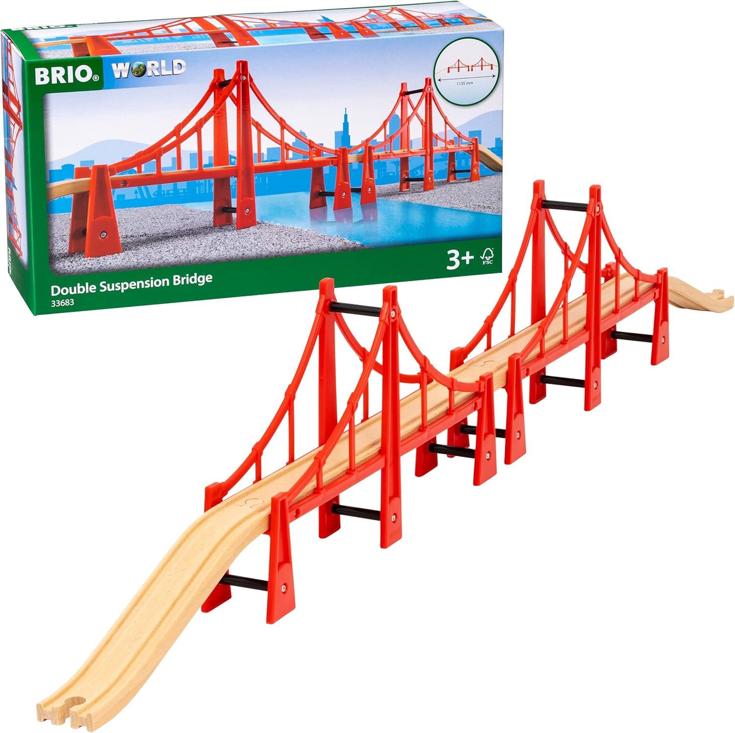 BRIO World Double Suspension Train Bridge - Wooden Train Set Accessory for Kids 3+