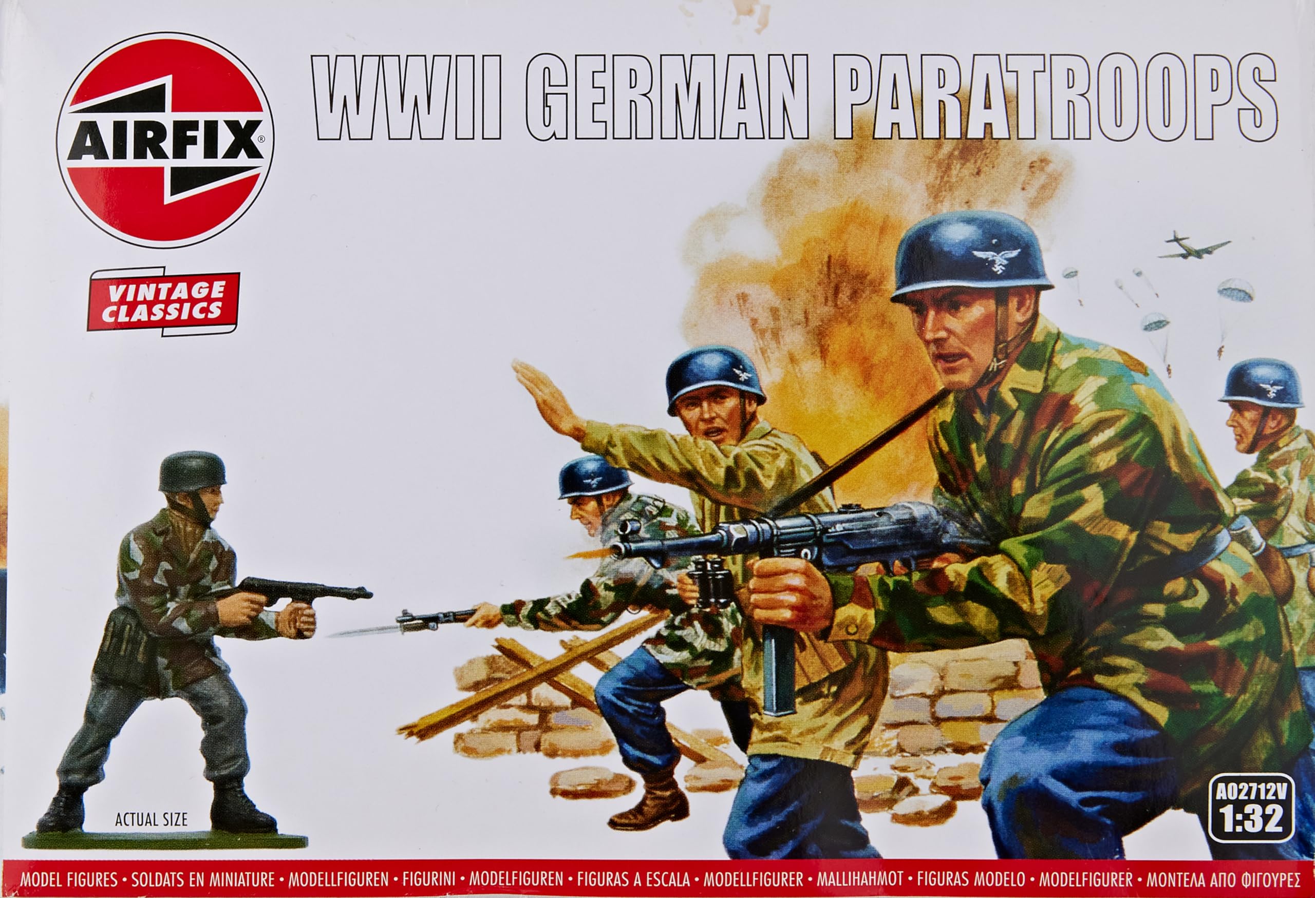 Airfix WWII German Paratroops Model Figures Set A02712V - 14 Unpainted Figures