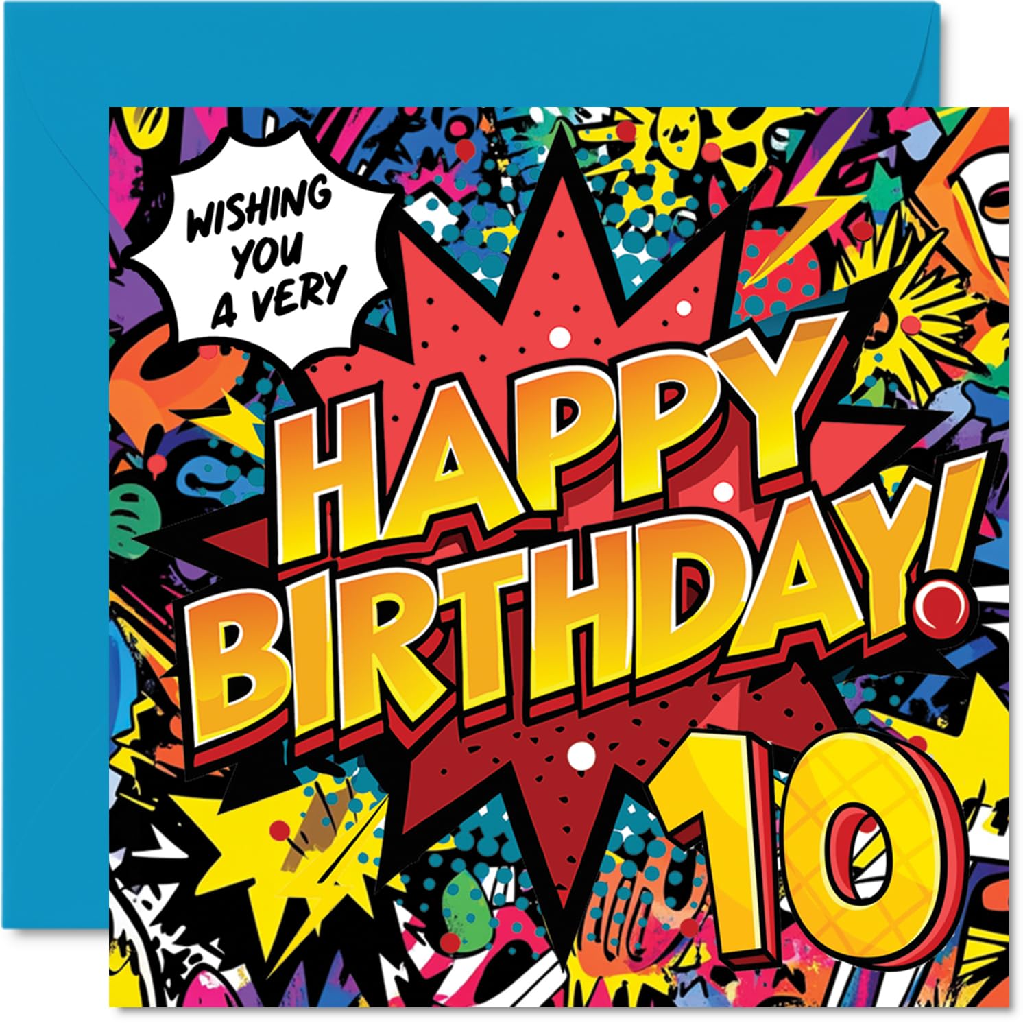 Stuff4 10th Birthday Card for Girls & Boys | Comic Book Pow Design | 145mm Greeting Card