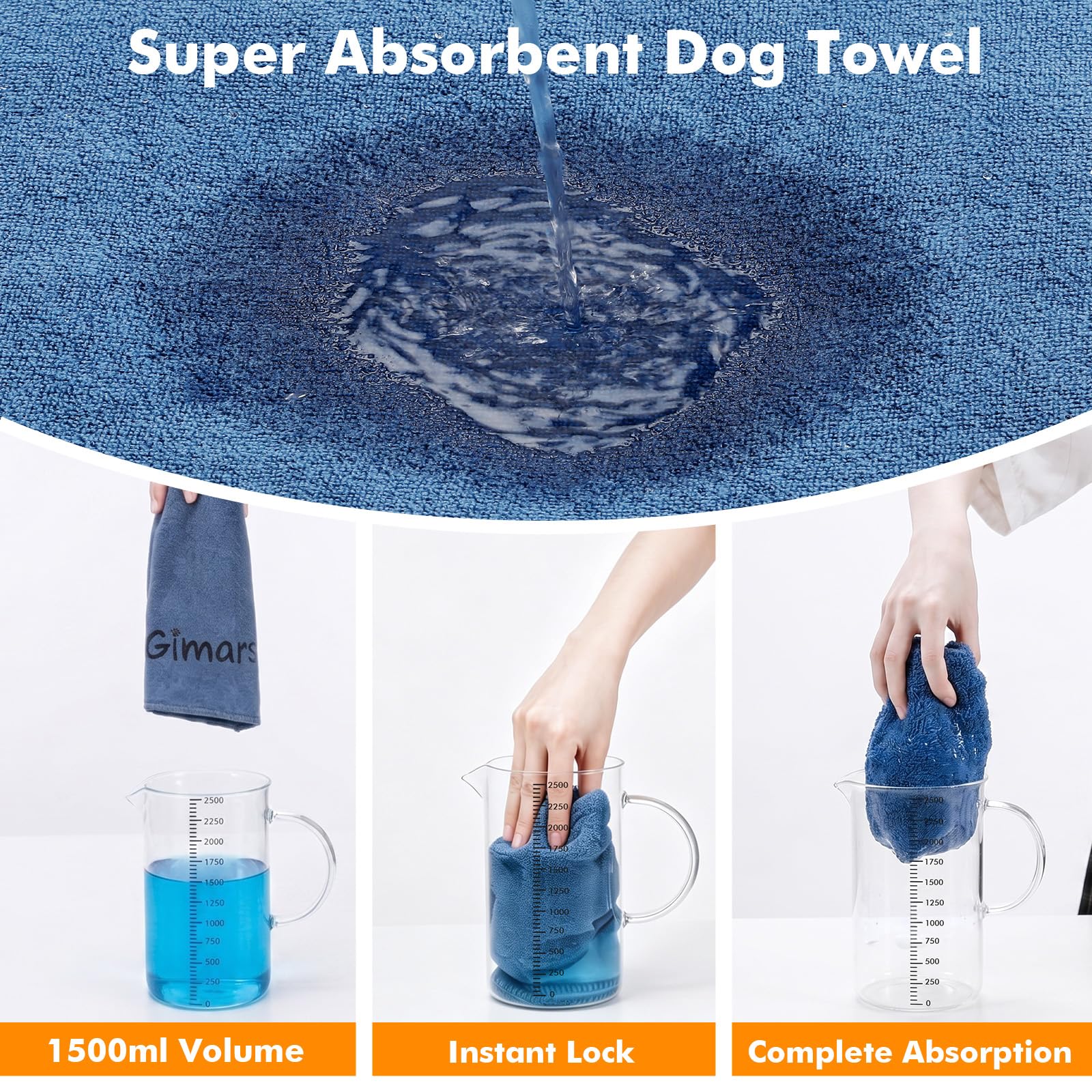 Gimars Super Absorbent Microfibre Dog Towel - 2 Pack, 75x35cm, Quick Dry 2