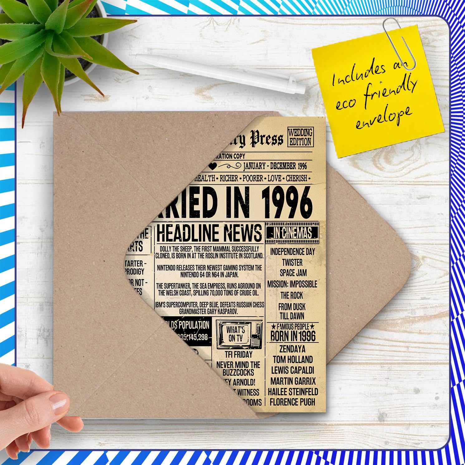 Stuff4 30th Anniversary Card for Couples - Vintage Newspaper Married in 1996 | 5x7 Inch Greeting Card 5