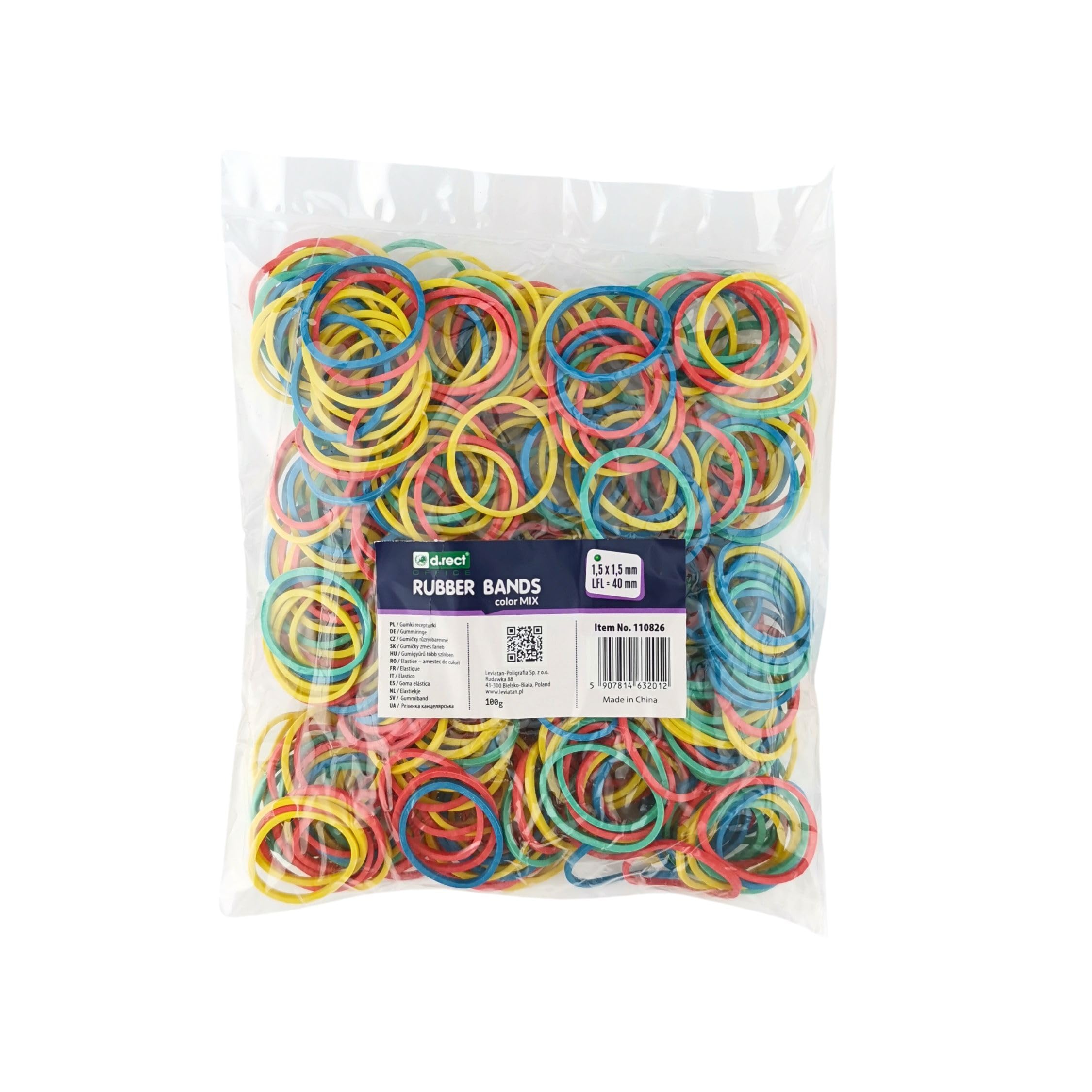 D.RECT Rubber Bands - 100g Bag | 25mm Diameter x 1.5mm Width | Assorted Colours