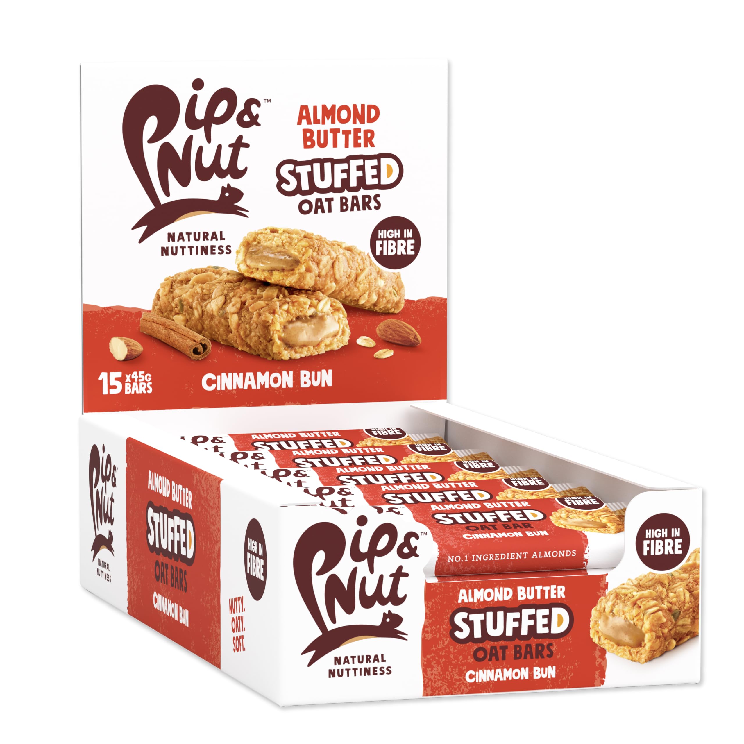 Pip & Nut Almond Butter Stuffed Cinnamon Bun Oat Bar - 15 x 45g Bars