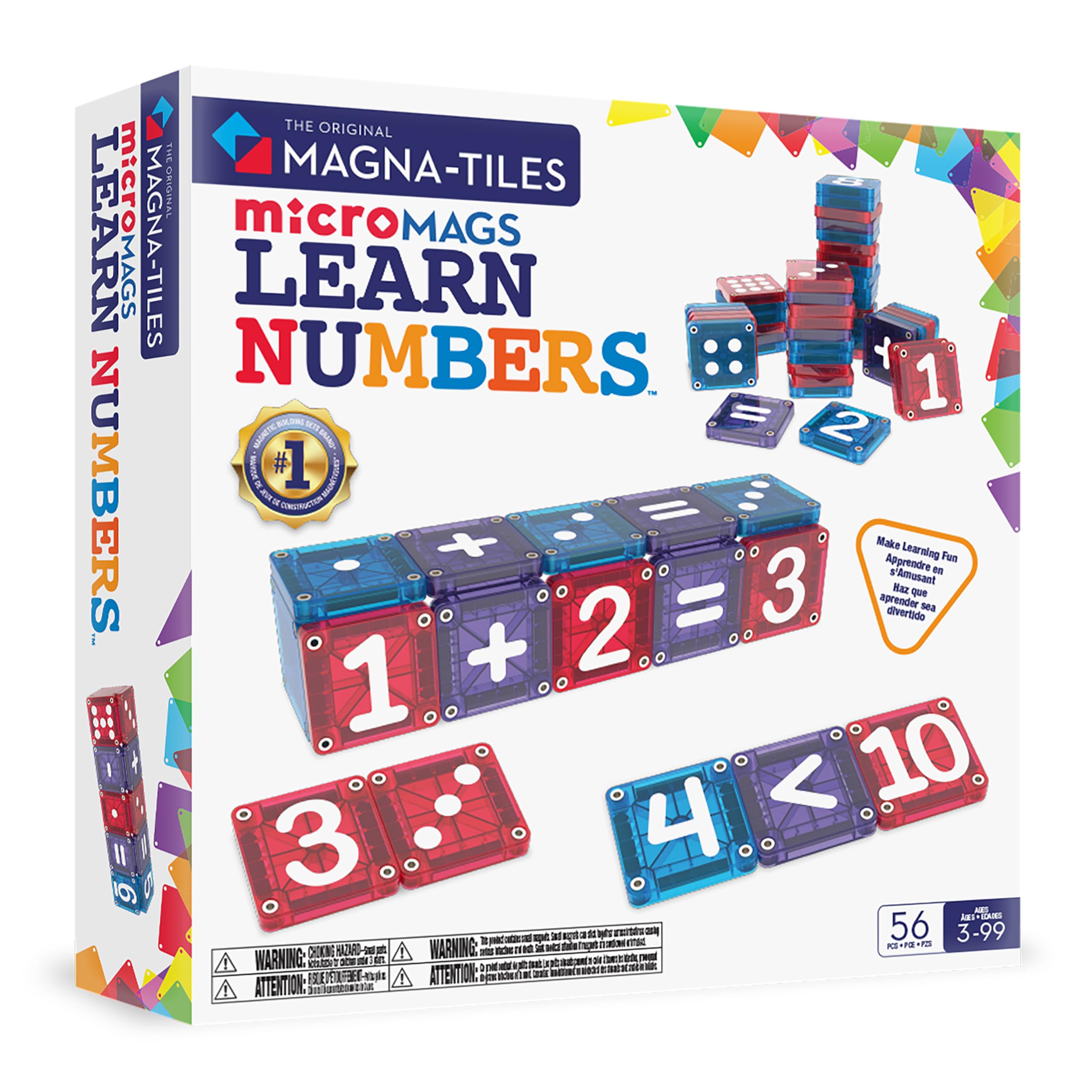 Magna-Tiles microMAGS Learn Numbers 56-Piece Magnetic Building Set | Ages 3+ | Unisex Children