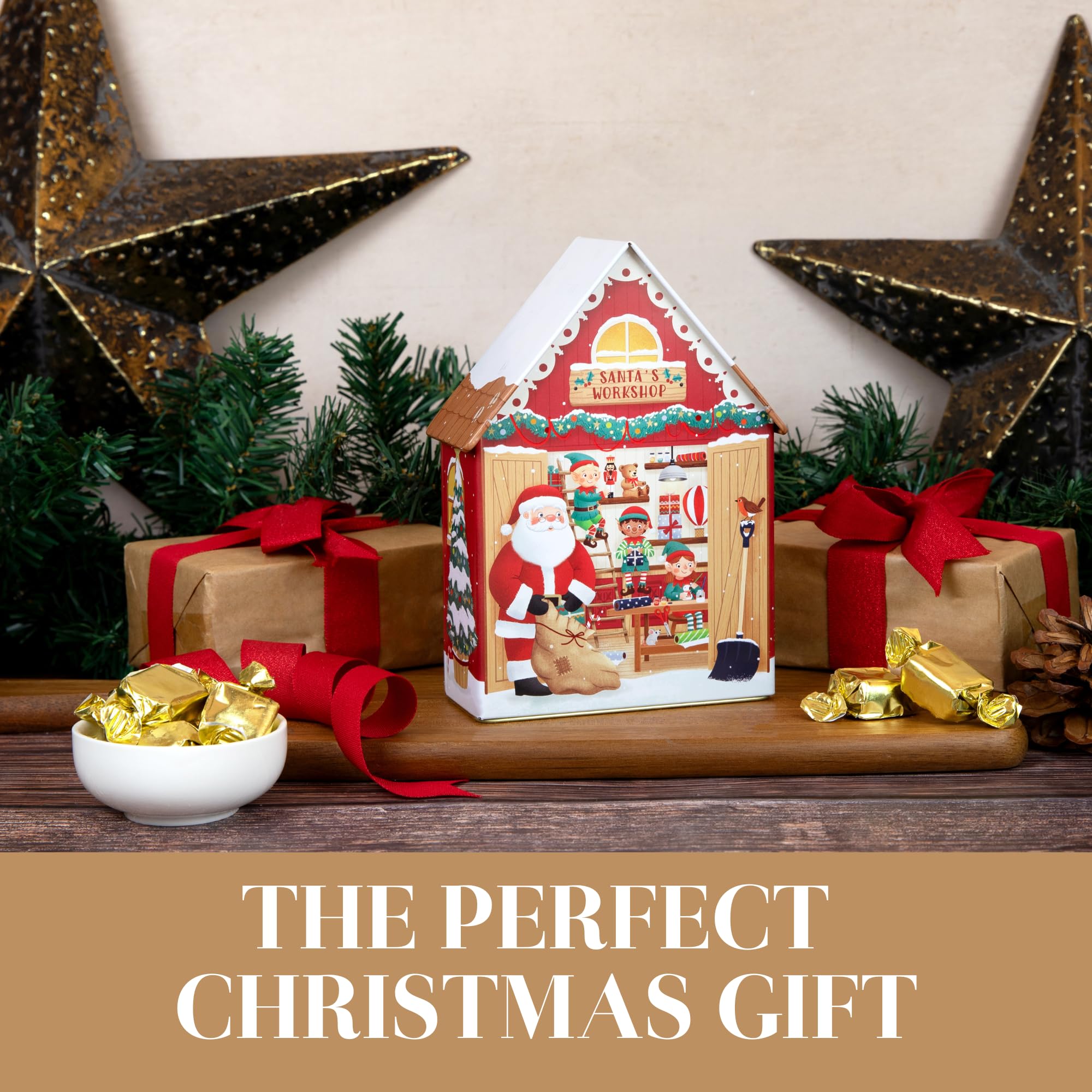 The Silver Crane Co. Santa's Workshop Musical Tin - Devon Toffee Filled Christmas Gift 3