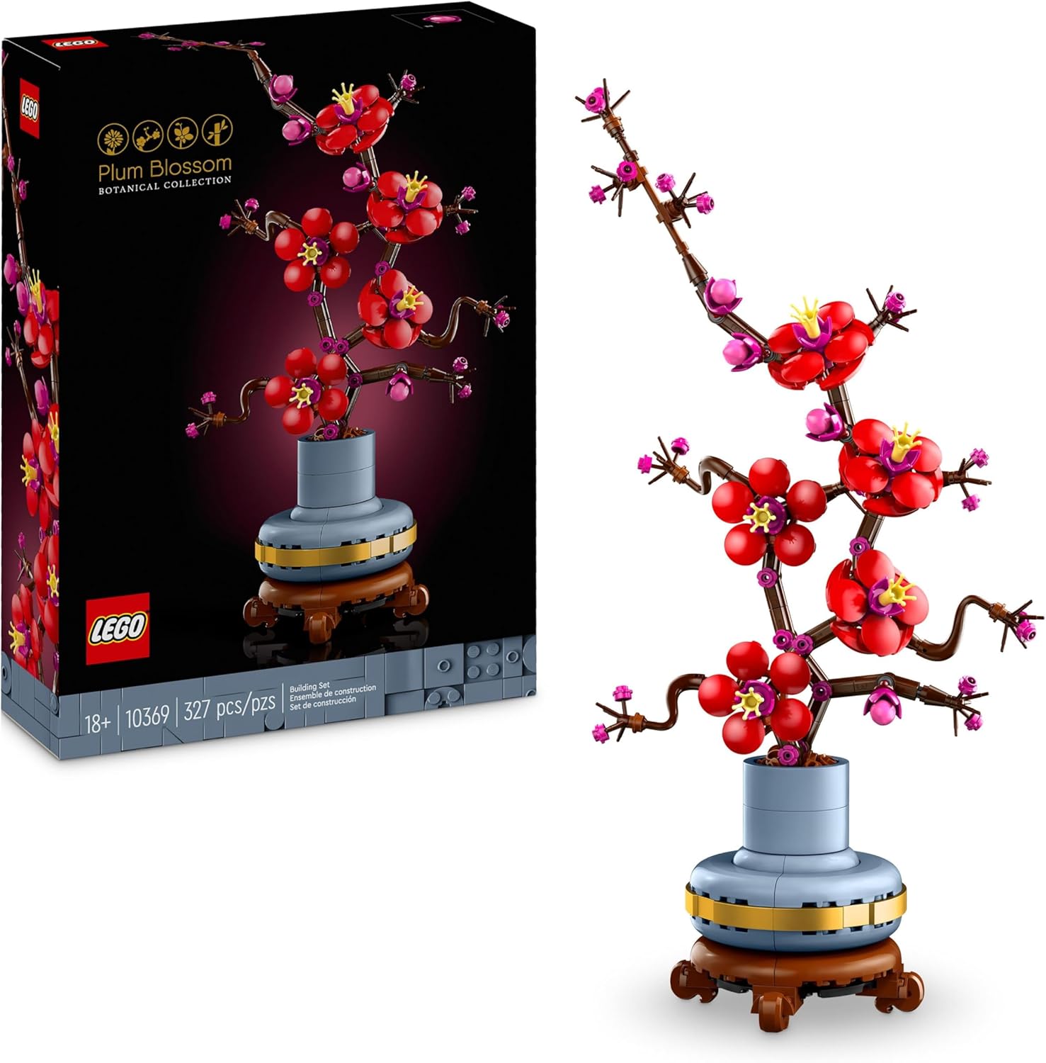LEGO Icons Plum Blossom Flower Building Set - 327-Piece Adult Model Kit for Relaxing Build 1