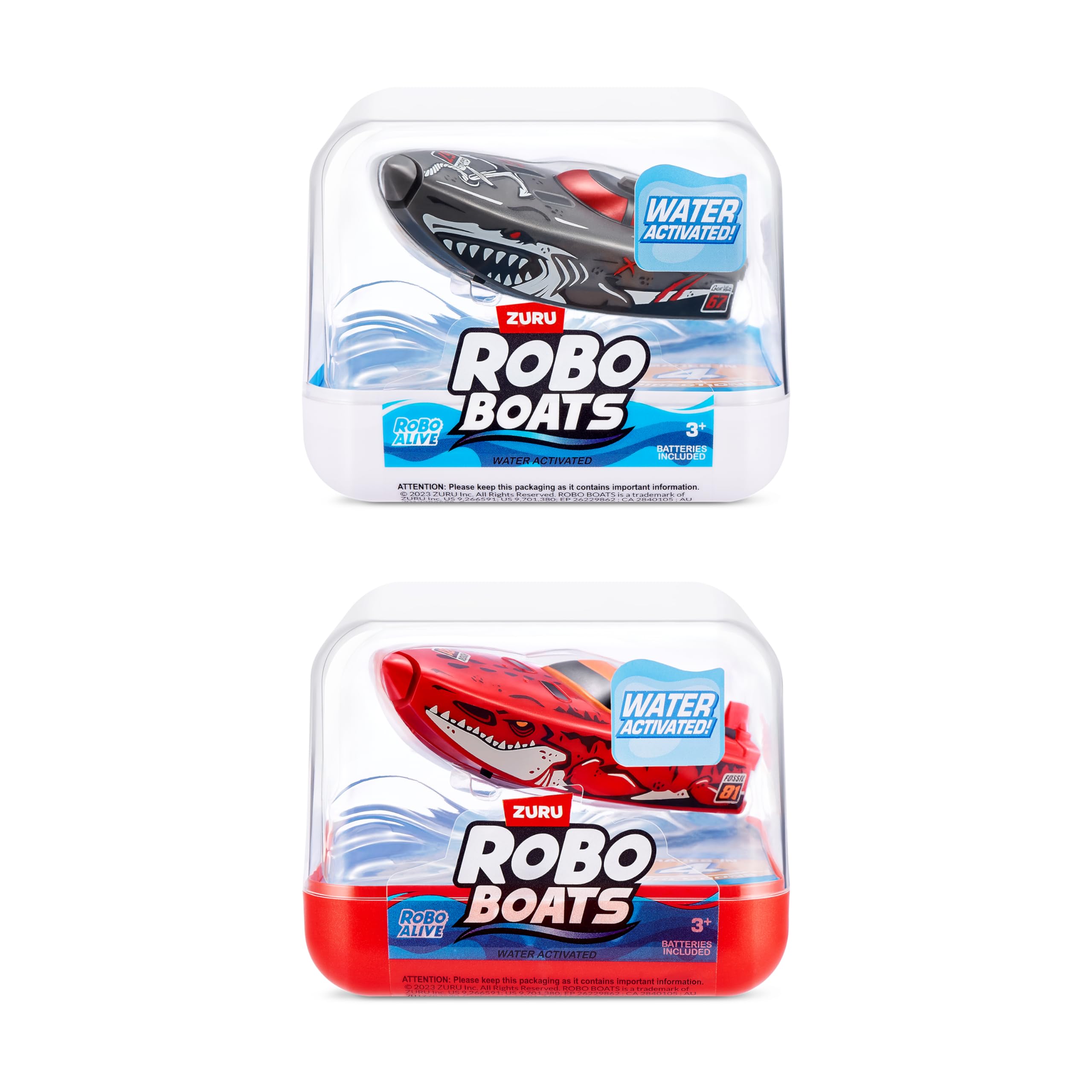 Robo Alive Robo Boats - Water Activated Speed Boats | 2 Pack | White Shark & Dino Shark 2