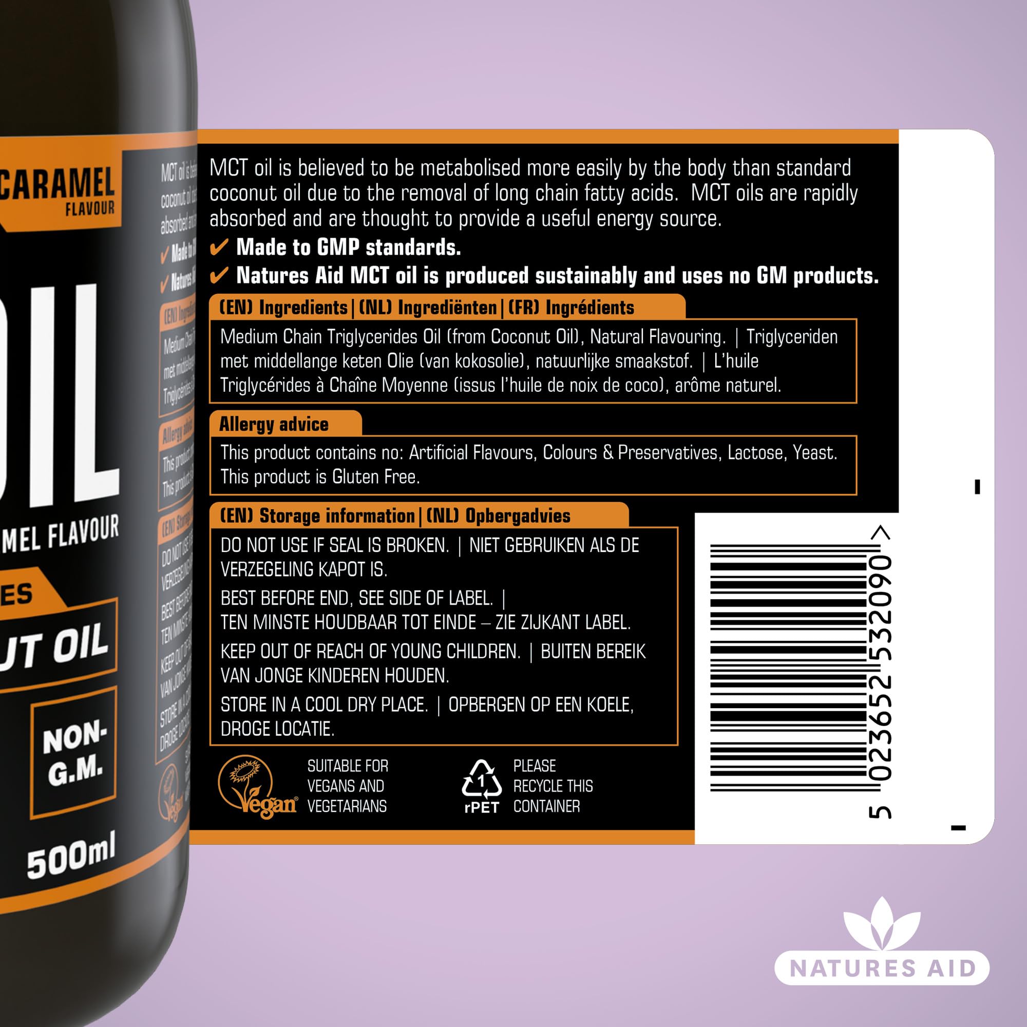 Natures Aid MCT Oil - Caramel Flavoured 100% Pure Coconut Oil for Energy | 500ml Liquid 6