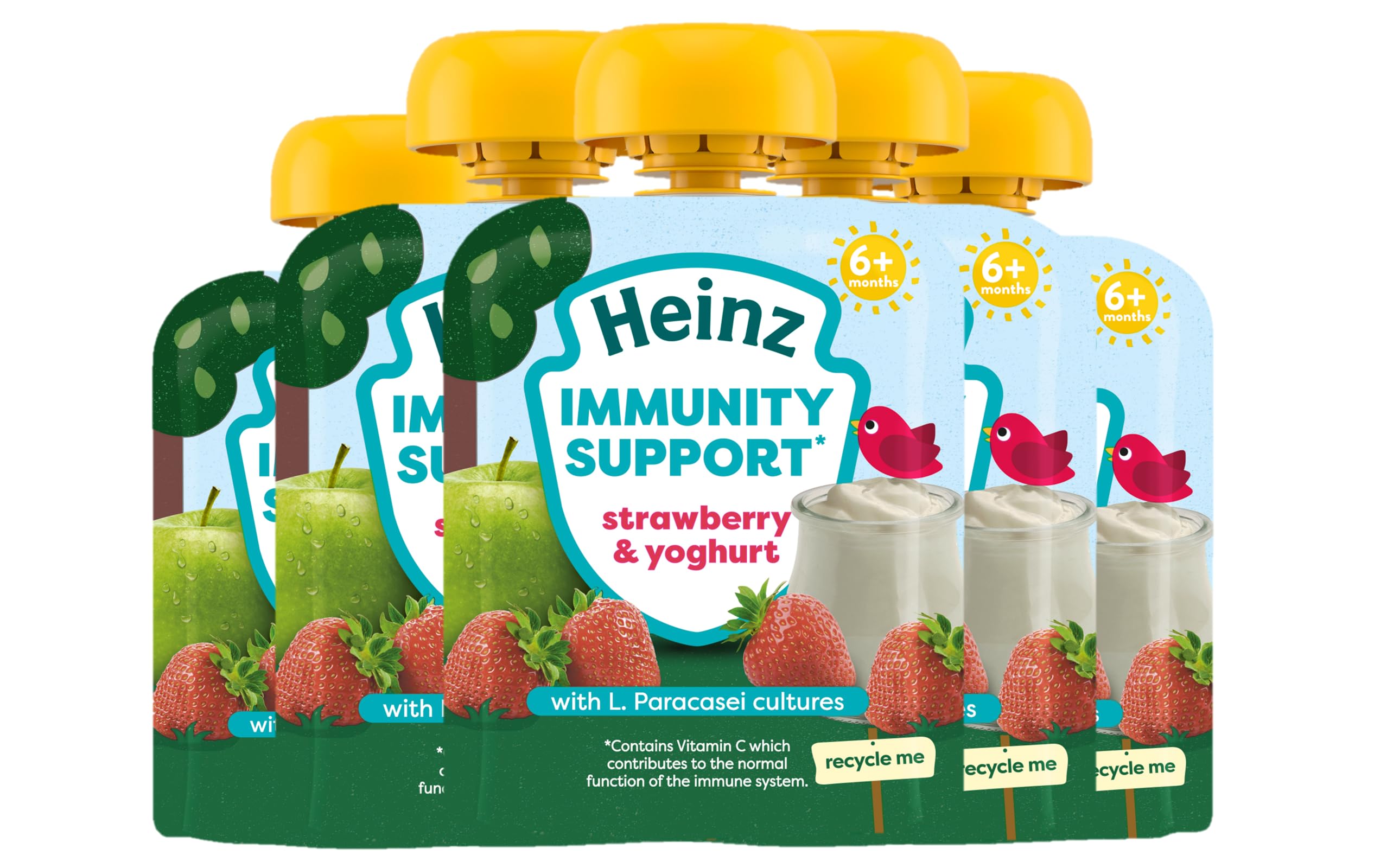 Heinz Strawberry & Yoghurt Fruit Pots - Immunity Support, 6 x 85g Pouches