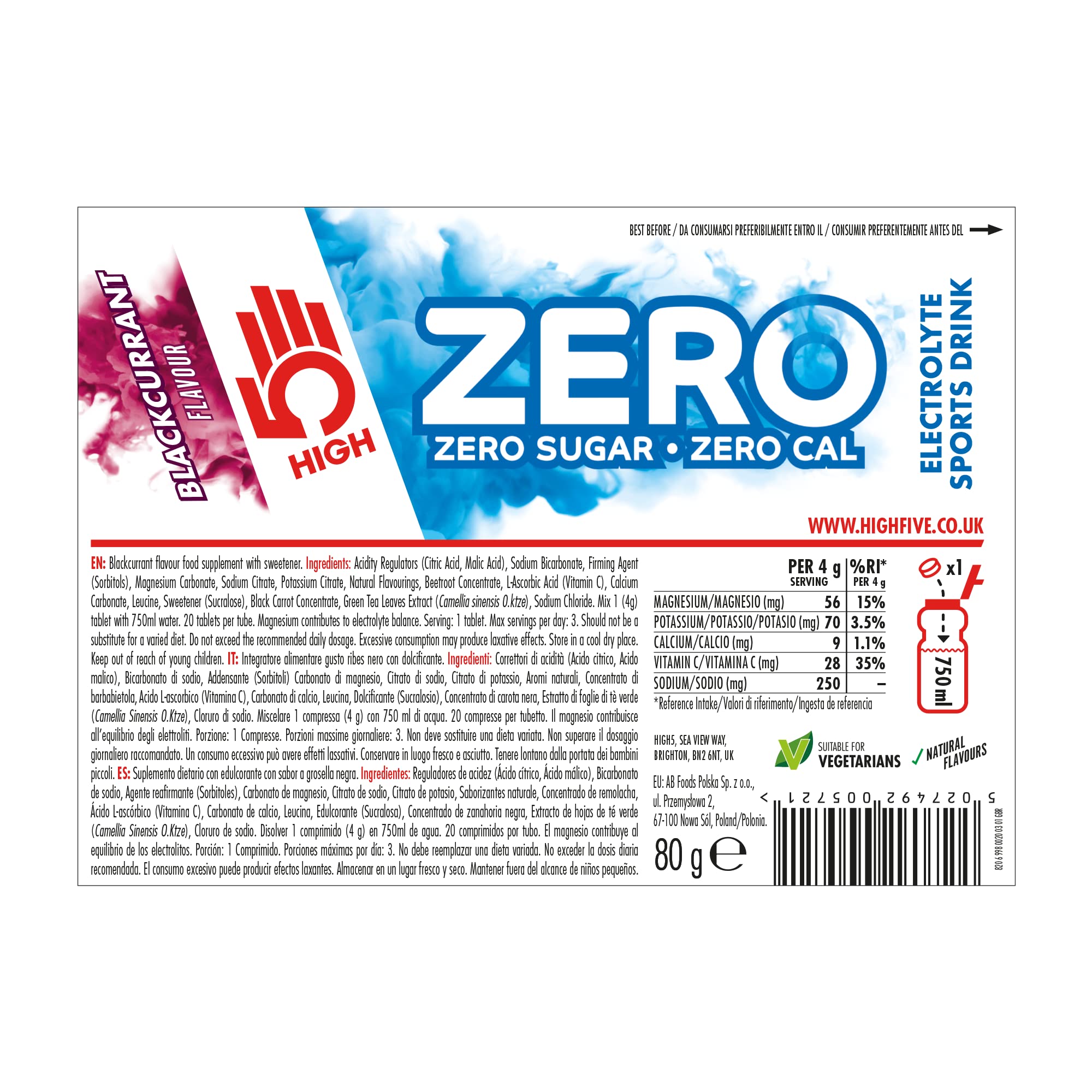 HIGH5 ZERO Electrolyte Tablets - Sugar-Free Hydration with Vitamin C | 20 Count Blackcurrant 6