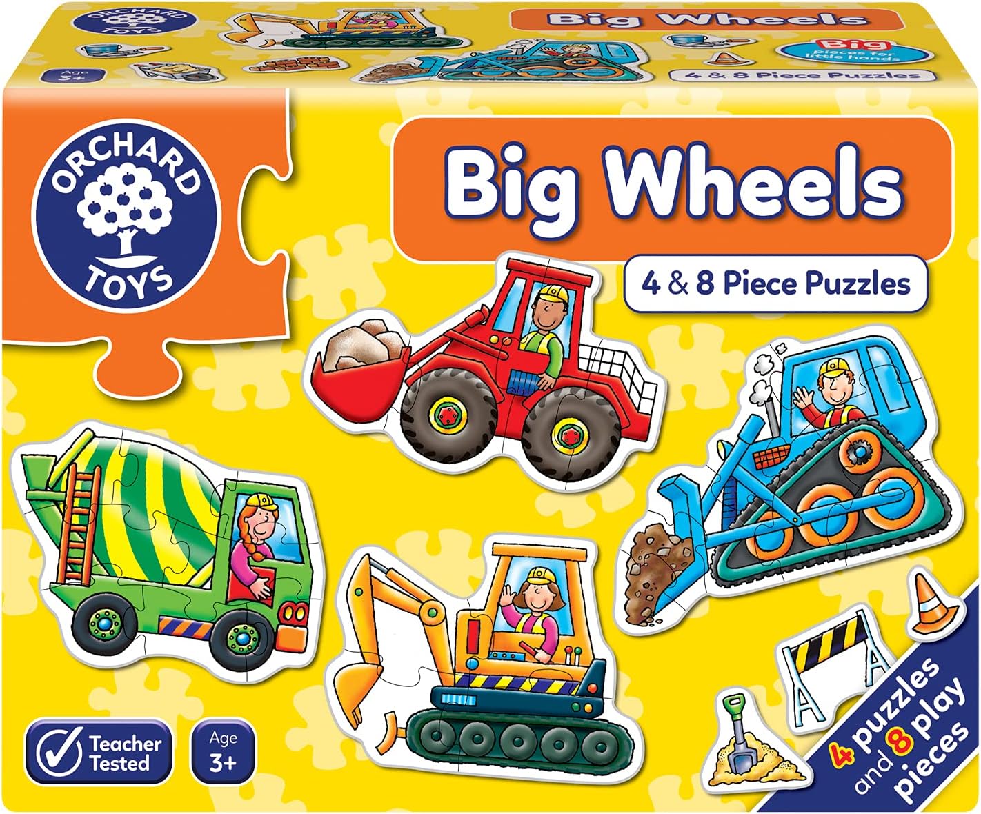 Orchard Toys Big Wheels Jigsaw Puzzle - 4 & 8-Piece Vehicle Puzzles for Toddlers 1