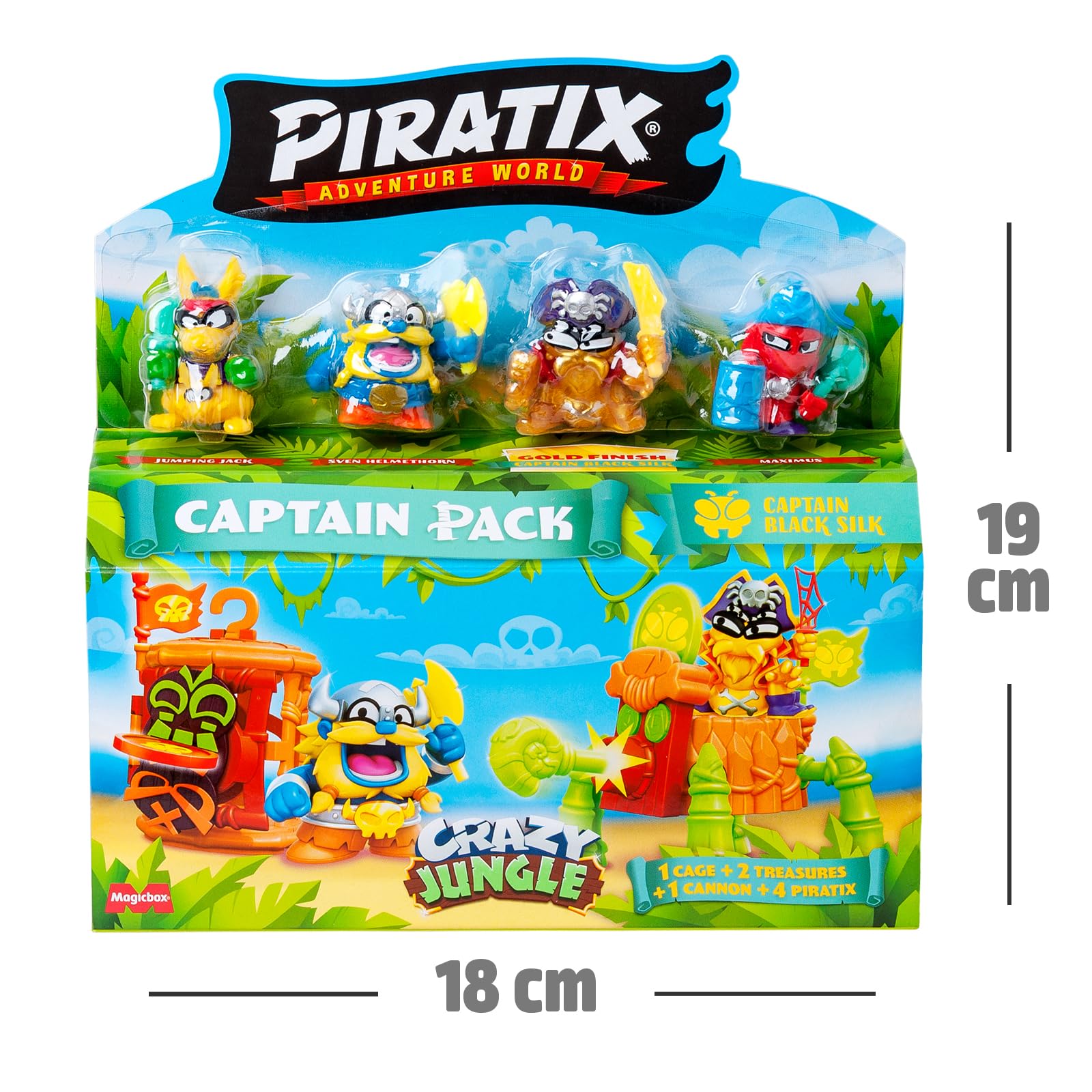 PIRATIX ADVENTURE WORLD Captain Pack Black Silk | 4 Figures, Neon Accessories, Cage & Cannon 9