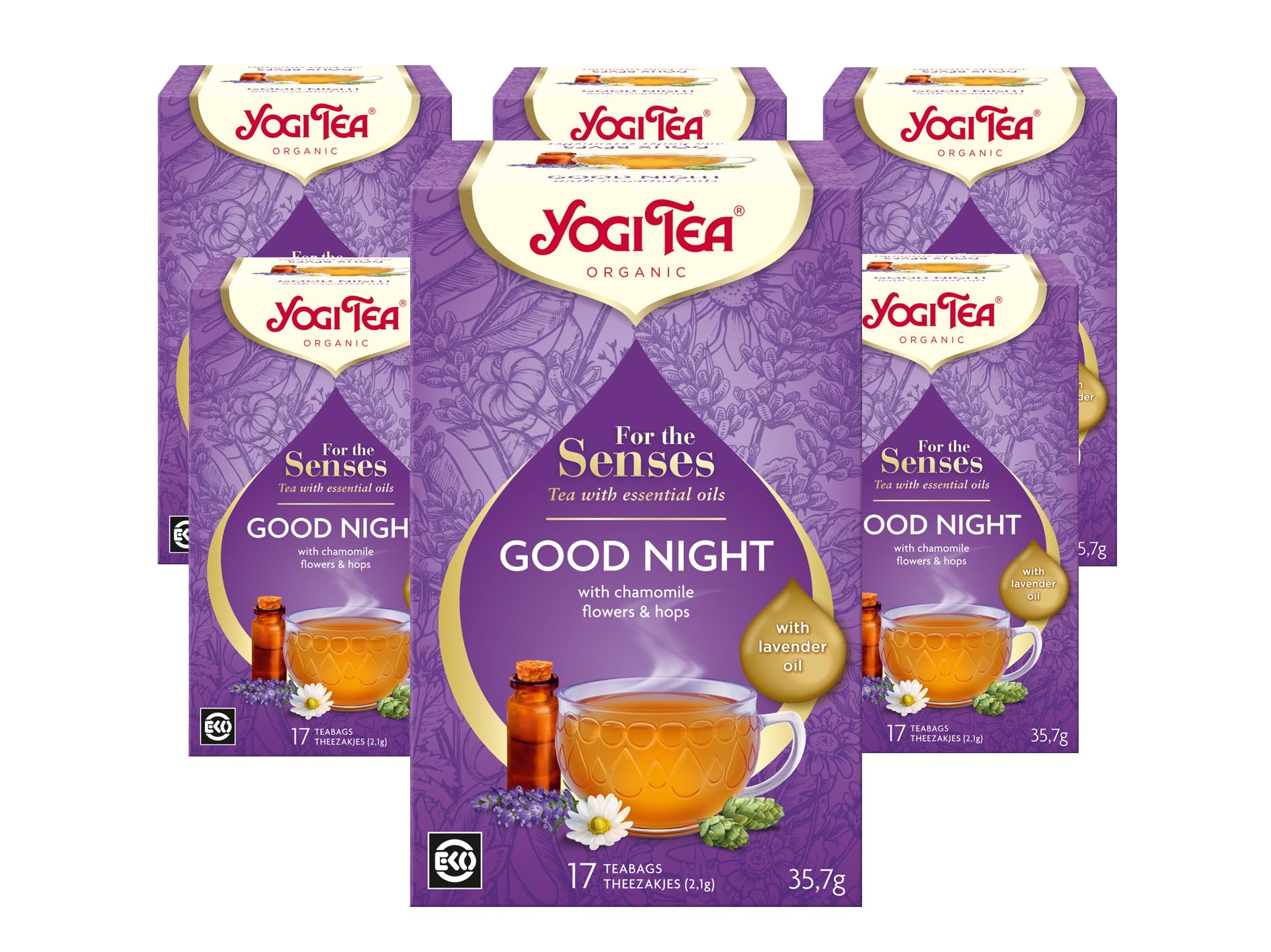 YOGI TEA - Good Night Organic Herbal Tea with Essential Oils, Blend of Lavender, Chamomile & Hops, Pack of 6 x 17 Bags 2