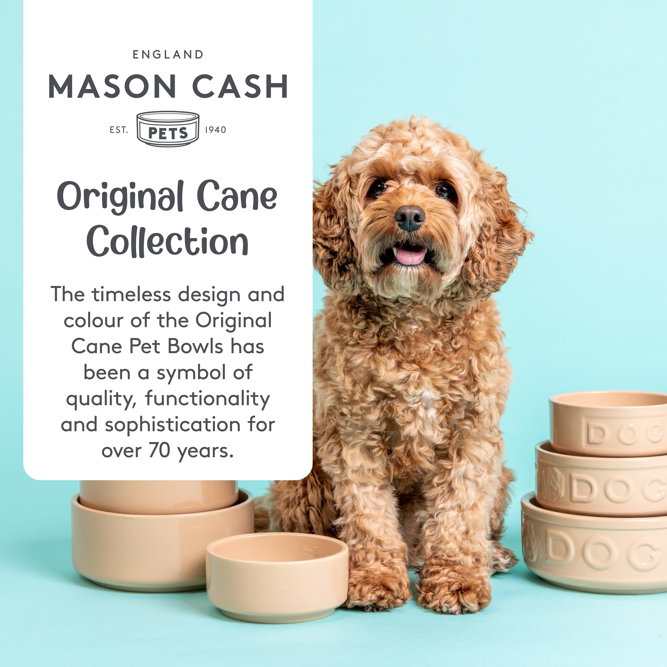 Mason Cash Cane Lettered Stoneware Water Bowl - 15 cm | 900ml Capacity | Durable