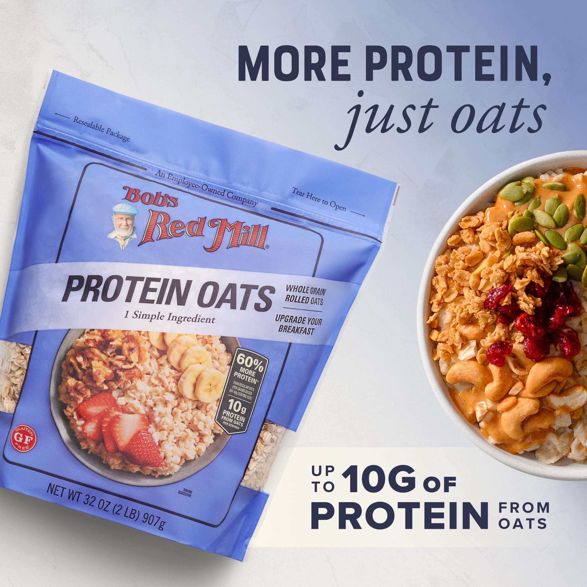 Bob's Red Mill Gluten Free Protein Oats - 10g Protein/Serving | 907g Bag | Non-GMO