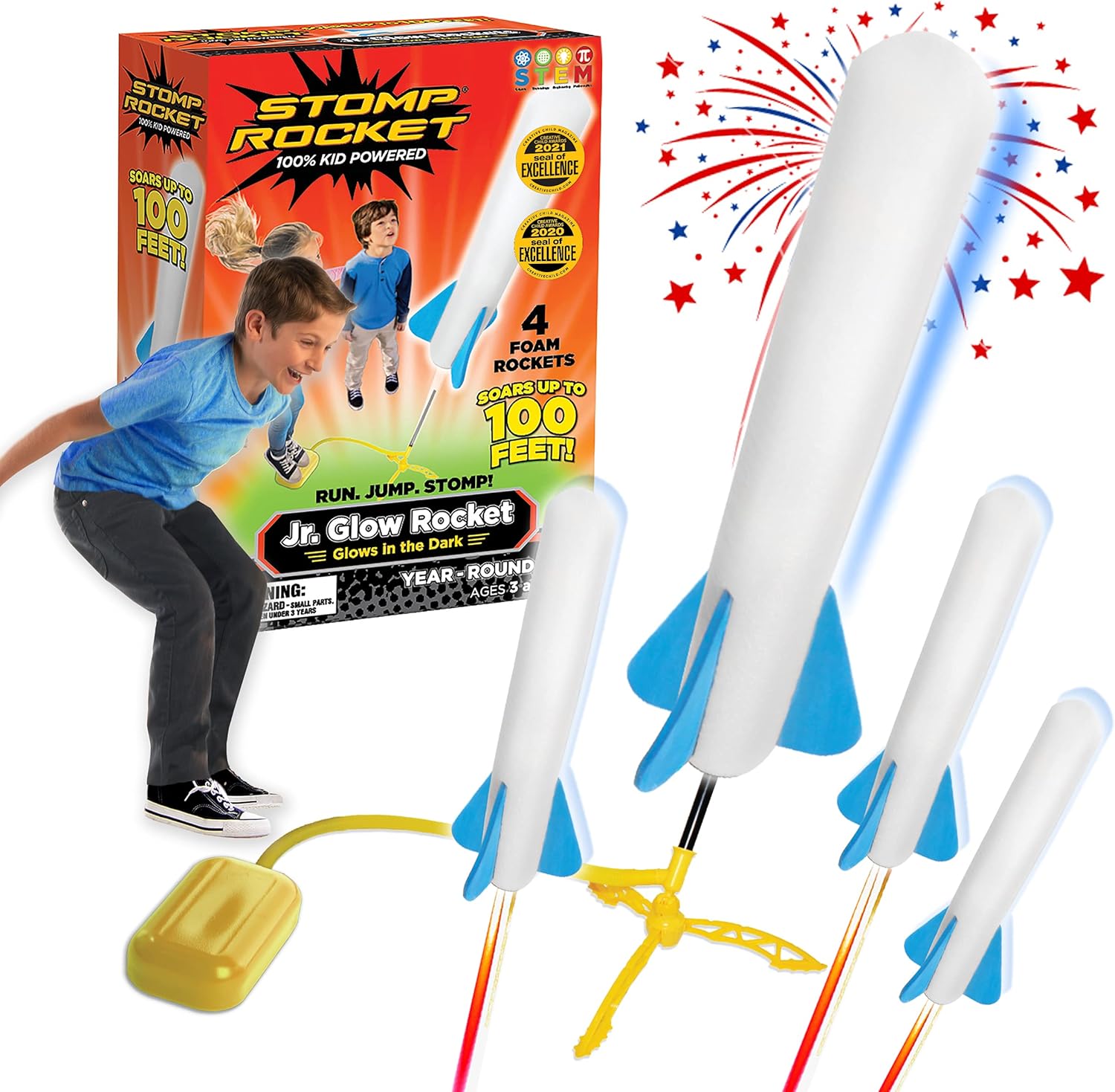 Stomp Rocket 20005 Junior Glow - Glow-in-the-Dark Foam Rockets for Kids Ages 3+ 1