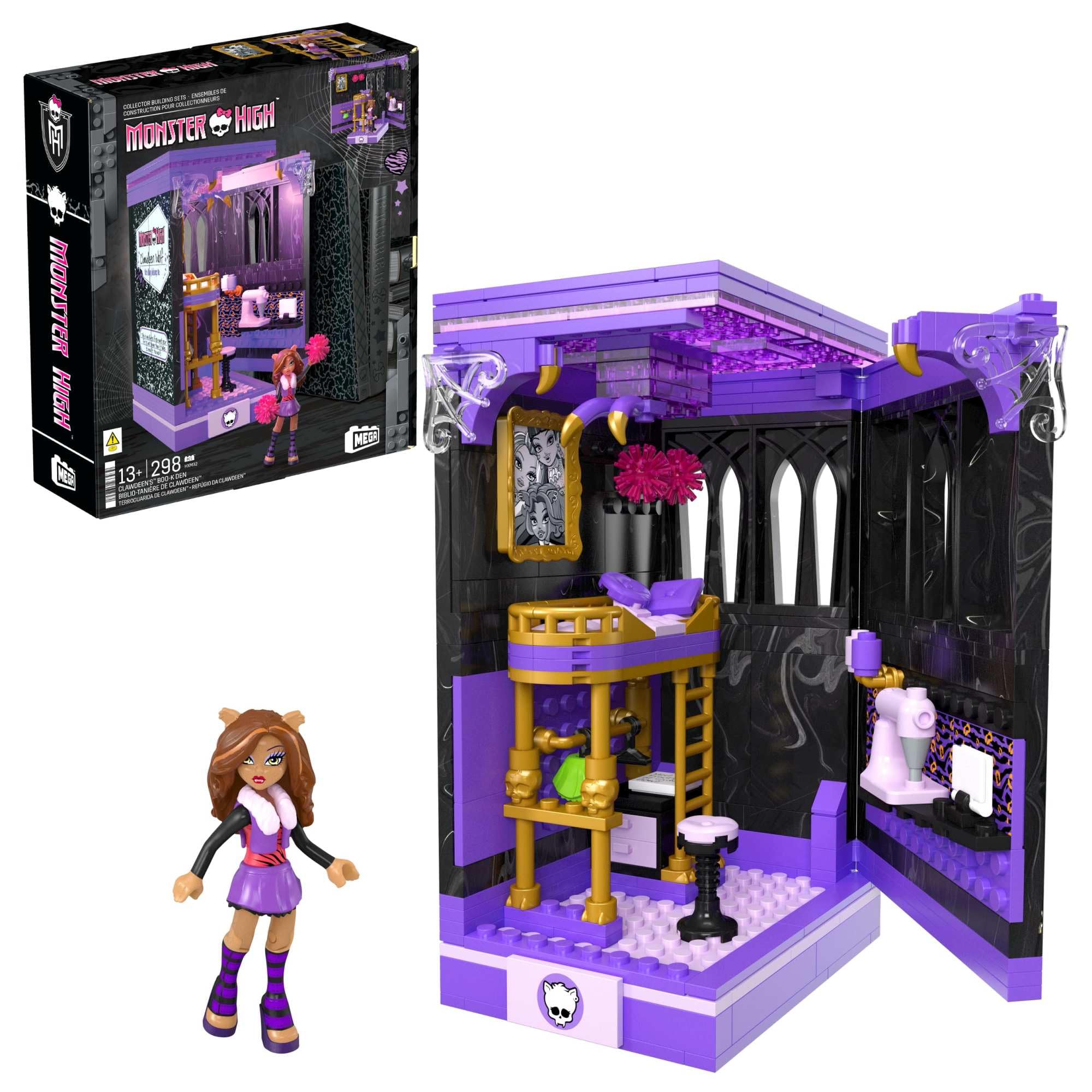 MEGA Monster High Clawdeen's Boo-k Den Building Set with 299 Pieces