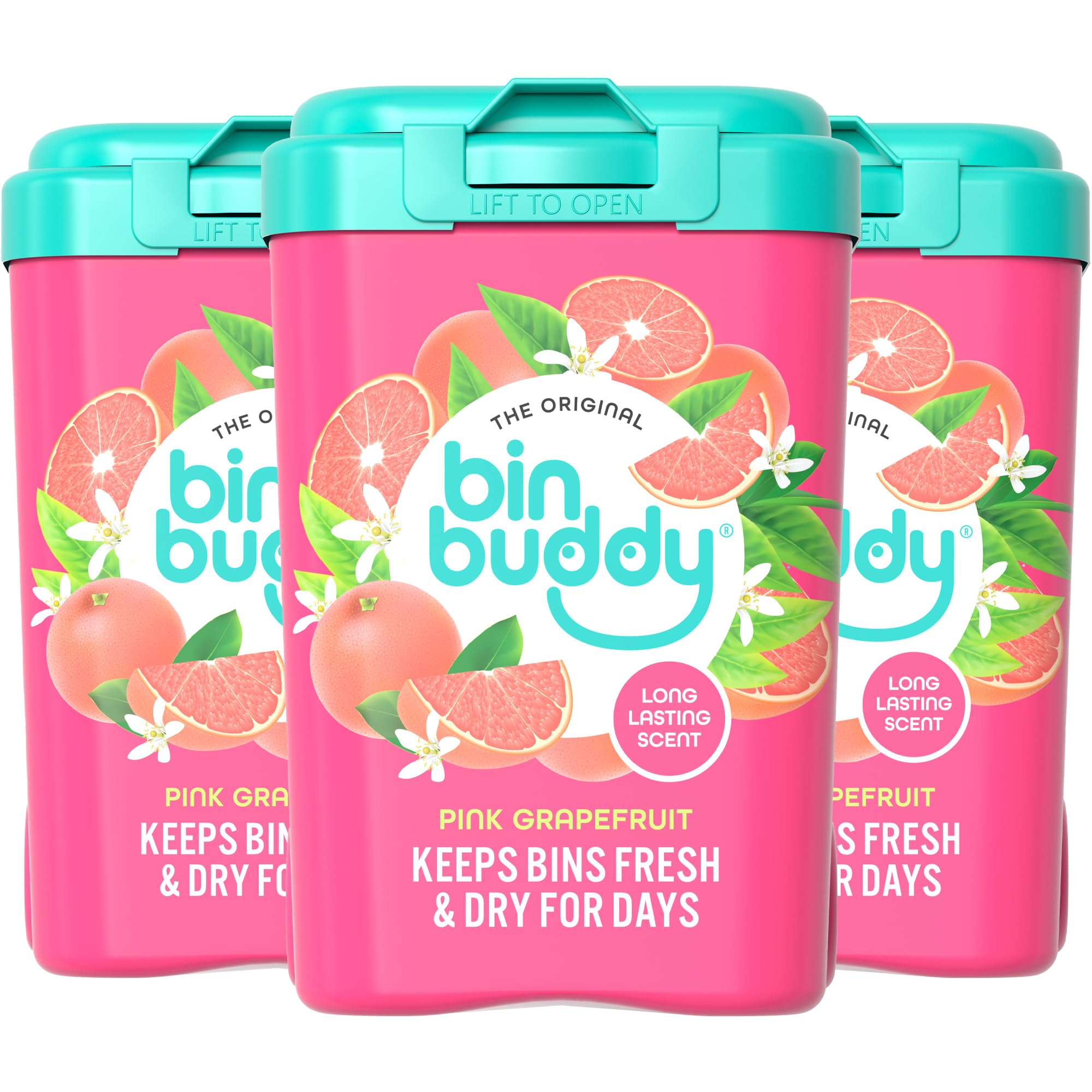 Bin Buddy Pink Grapefruit Bin Deodoriser Powder - Absorbs Mess & Eliminates Odour | Pack of 3 (450g Each)