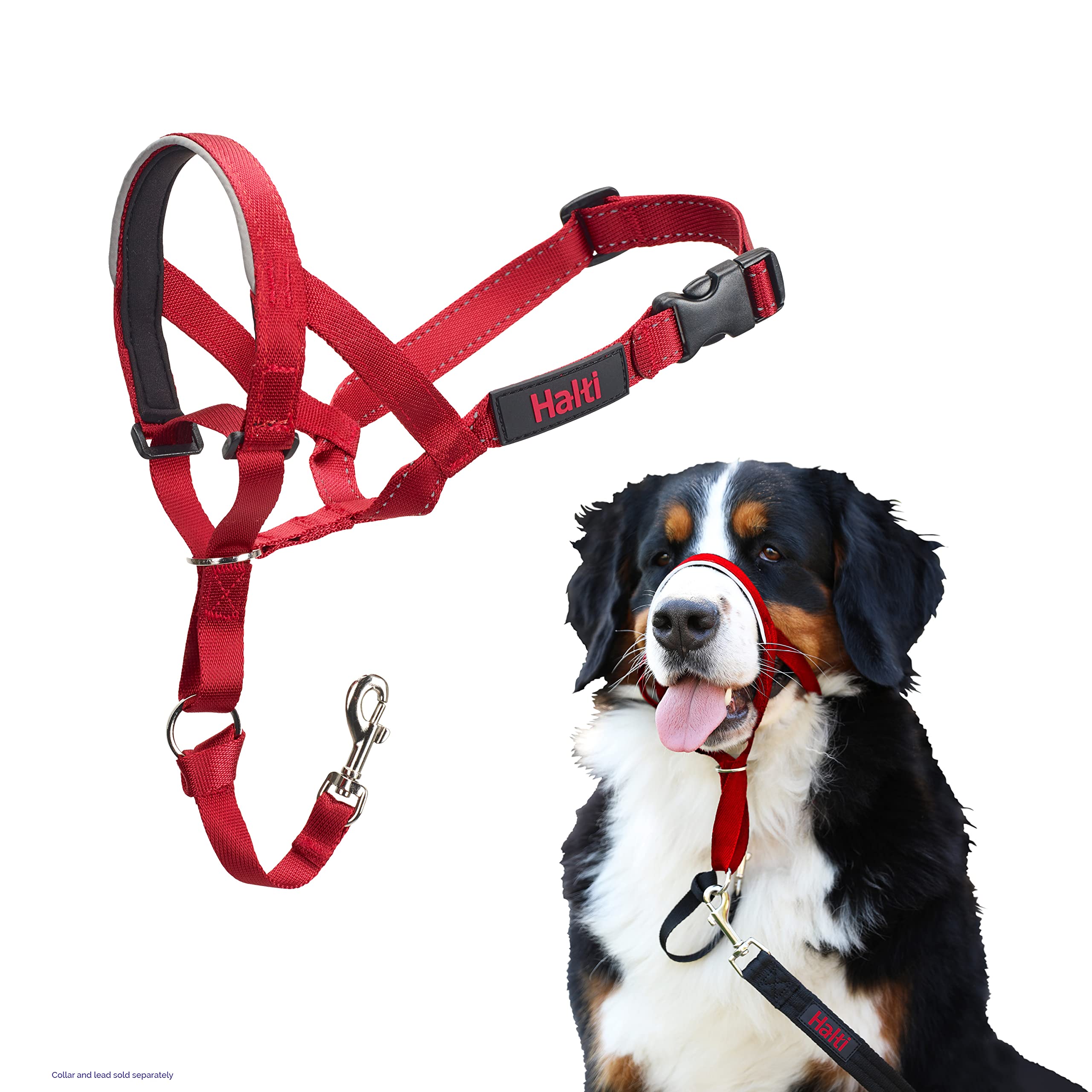 Halti Headcollar Size 4 Red - Stops Pulling | Padded Neoprene Nose Band | Reflective Accents 1
