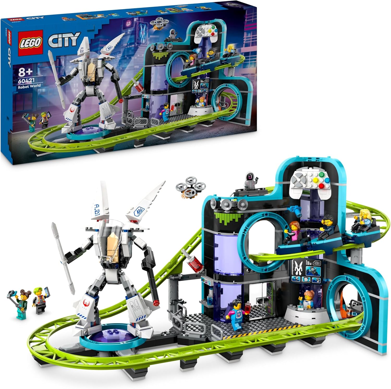 LEGO City Robot World Roller-Coaster Park Set 60421 - Building Toy with Mech, Arcade & Minifigures 1