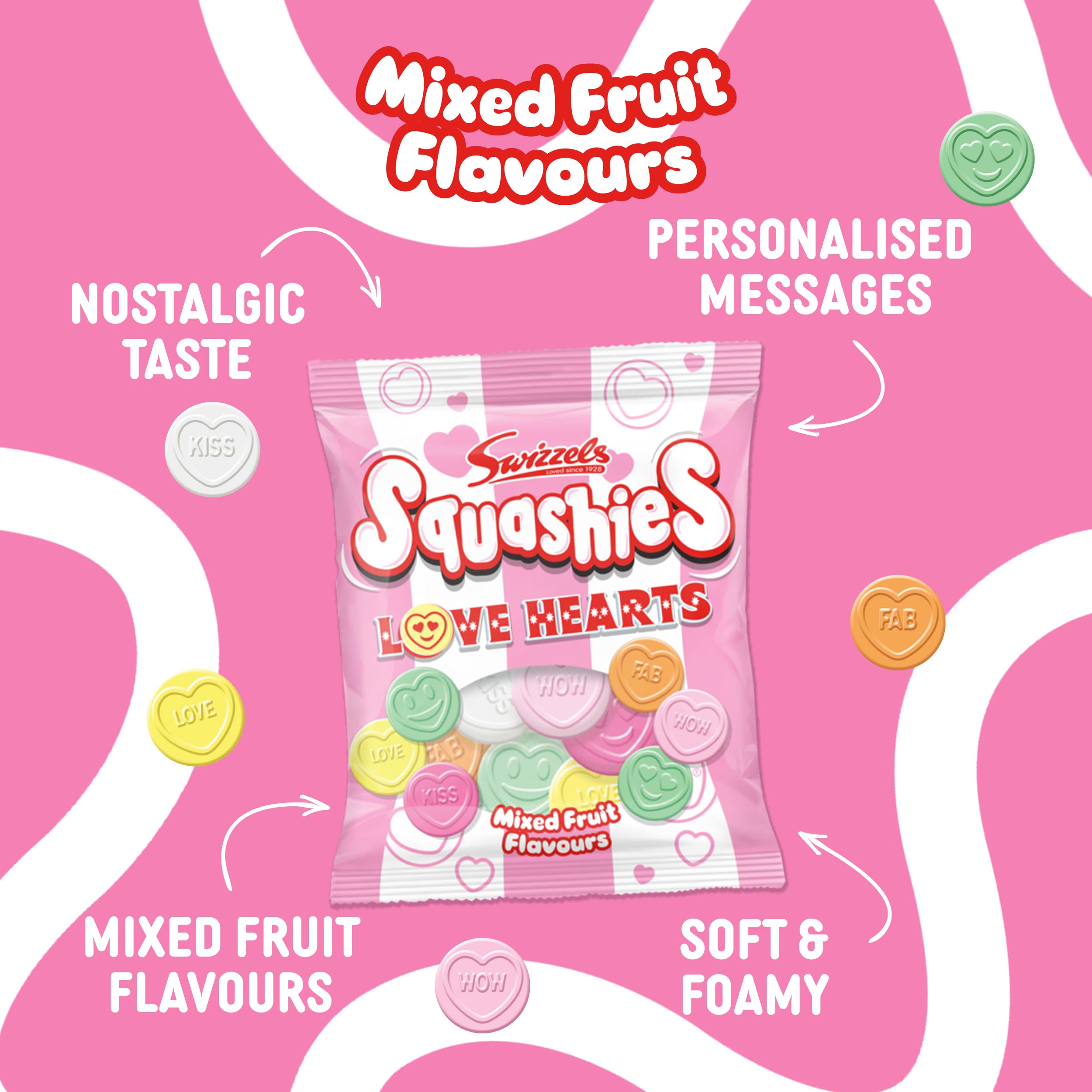 Swizzels Squashies Love Hearts Chewy Retro Sweets - Fruity Flavour, 120g Pack 2