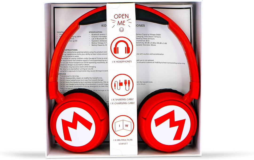 OTL Technologies SM1016 Super Mario Wireless Kids Headphones - Red